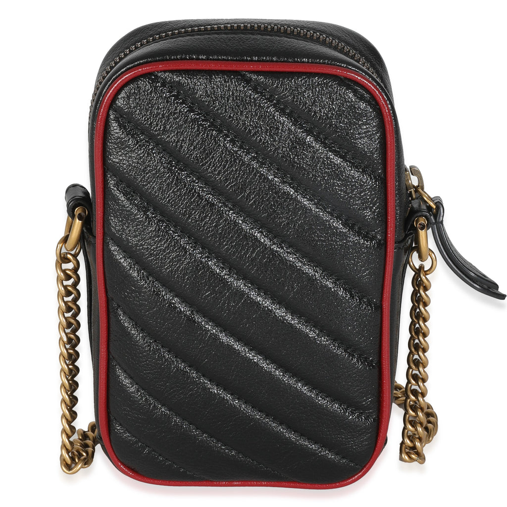Red Black Calfskin Matelasse Mini GG Marmont Crossbody Bag