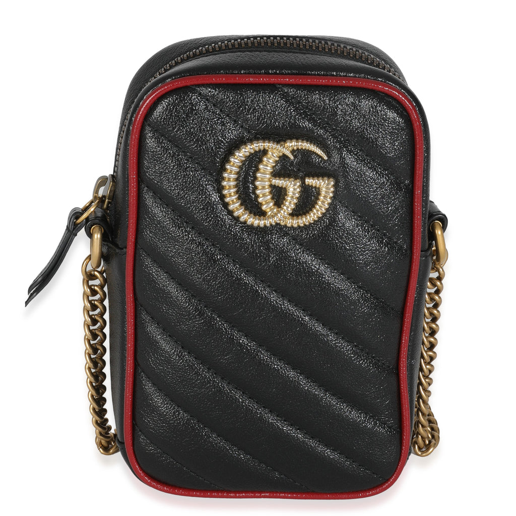 Red Black Calfskin Matelasse Mini GG Marmont Crossbody Bag