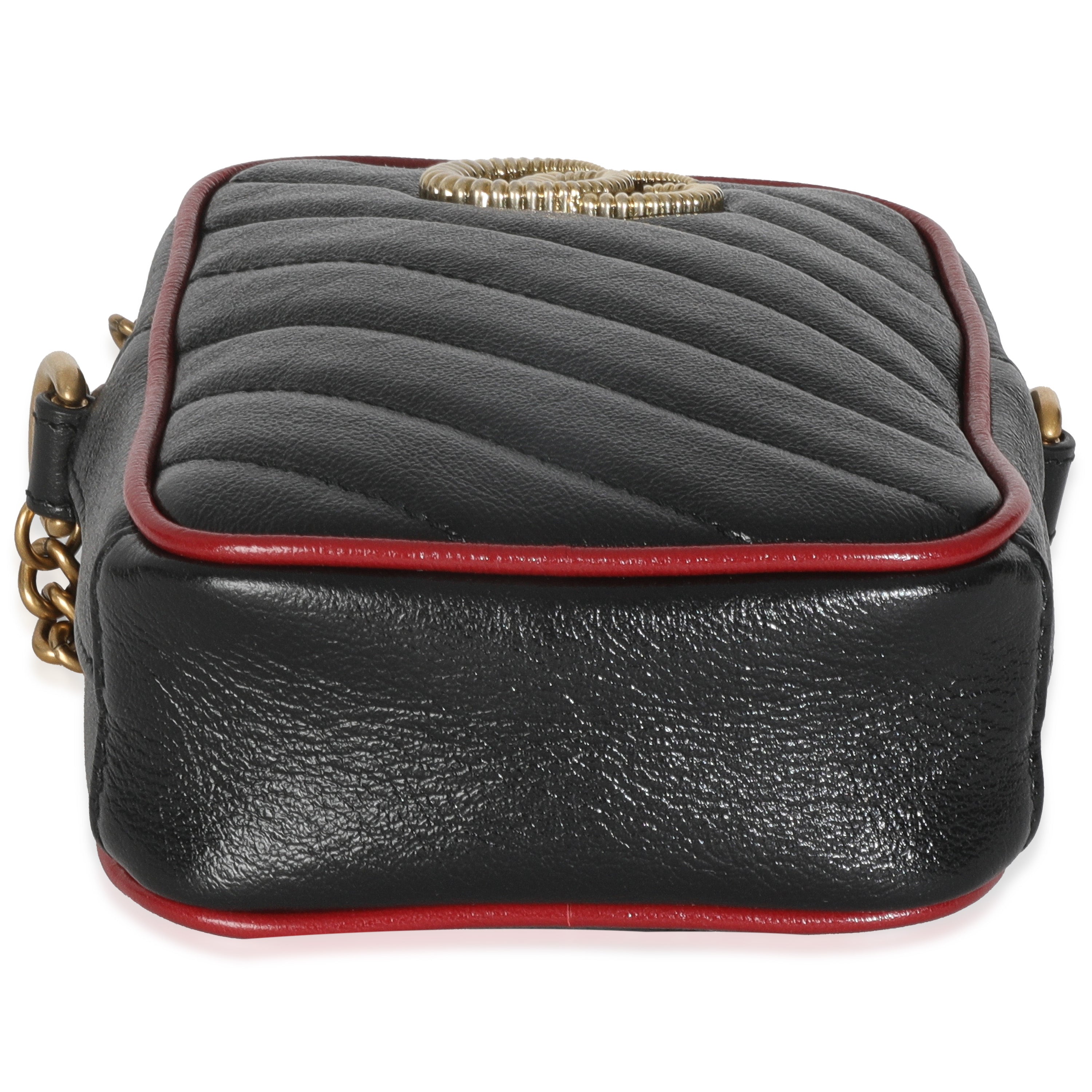 Red Black Calfskin Matelasse Mini GG Marmont Crossbody Bag
