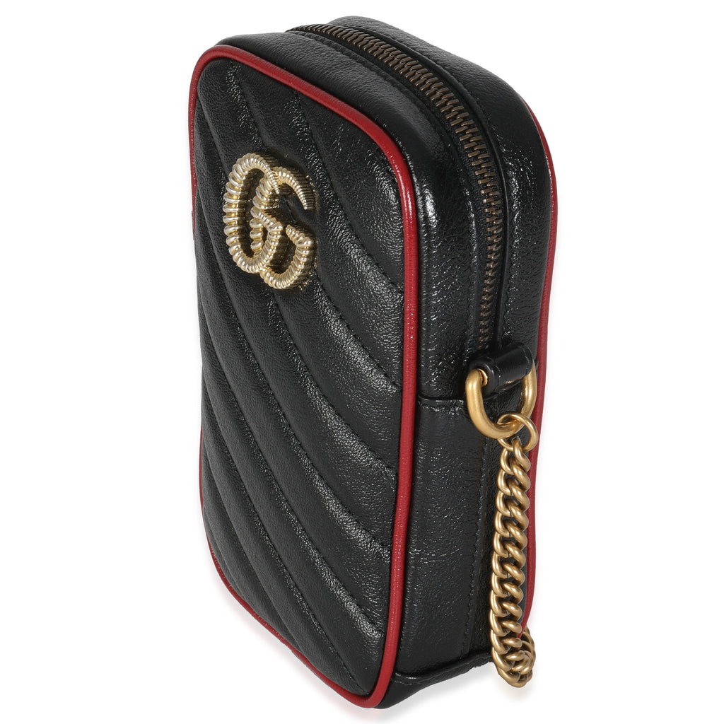 Red Black Calfskin Matelasse Mini GG Marmont Crossbody Bag