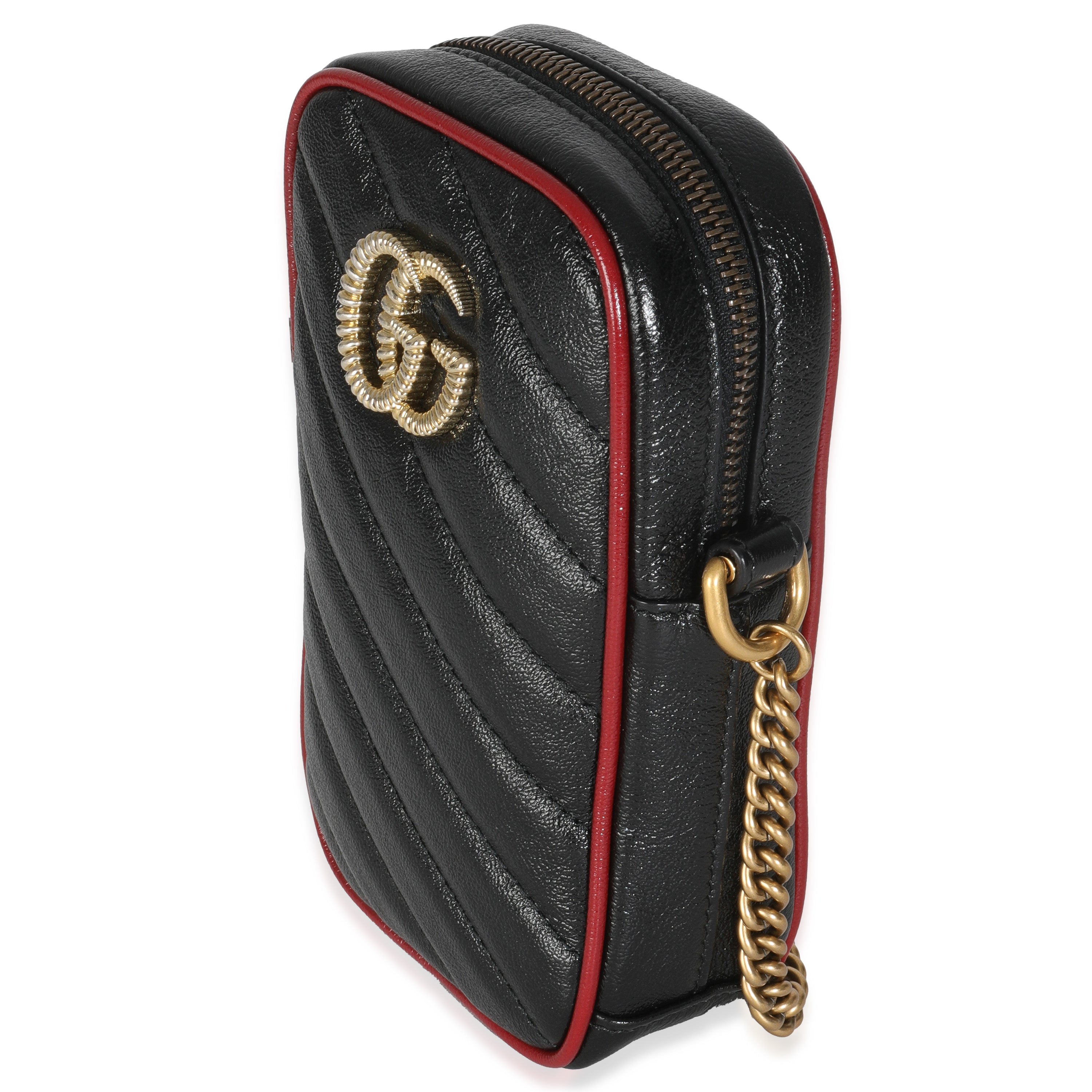 Red Black Calfskin Matelasse Mini GG Marmont Crossbody Bag