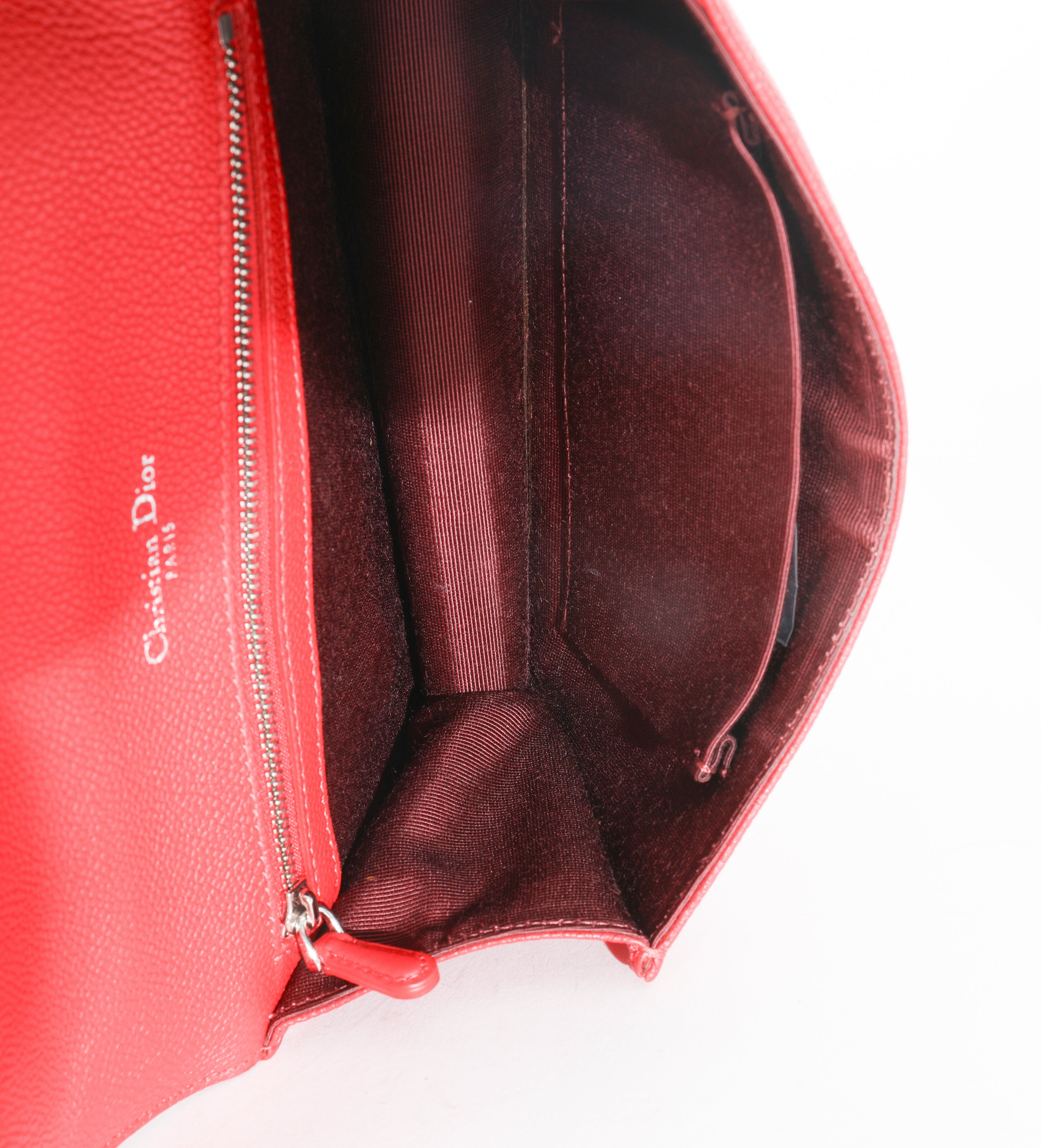 Red Grained Calfskin Small Diorama Flap Bag