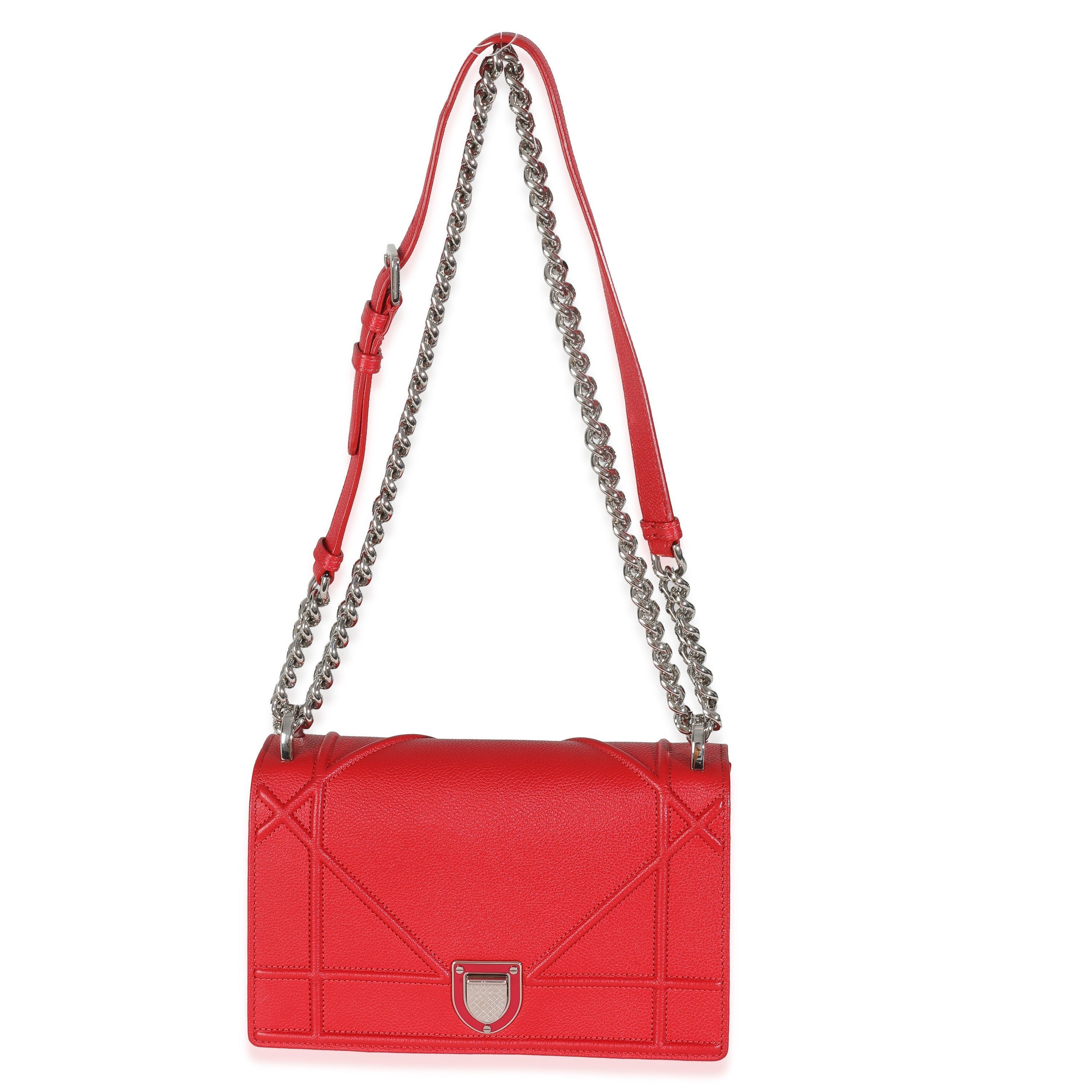 Red Grained Calfskin Small Diorama Flap Bag