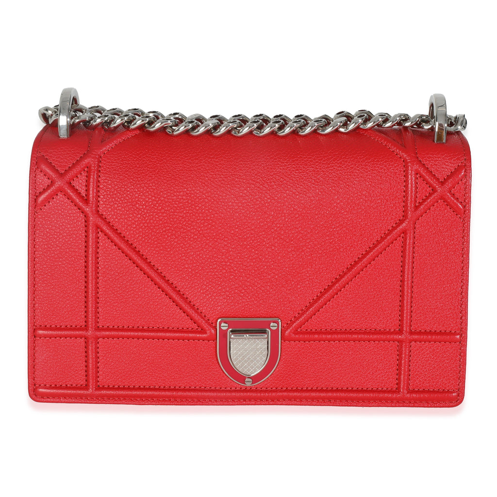 Red Grained Calfskin Small Diorama Flap Bag