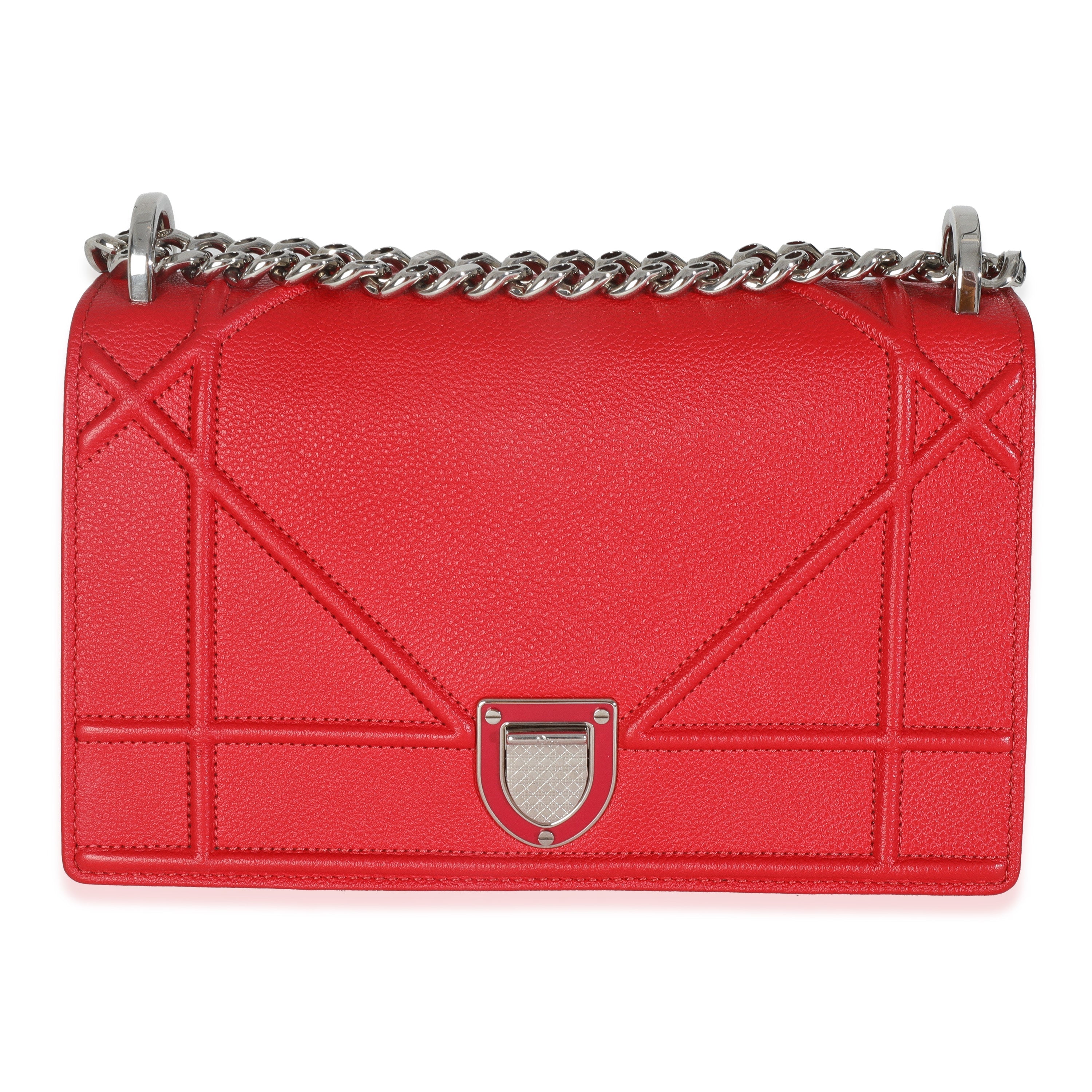 Red Grained Calfskin Small Diorama Flap Bag
