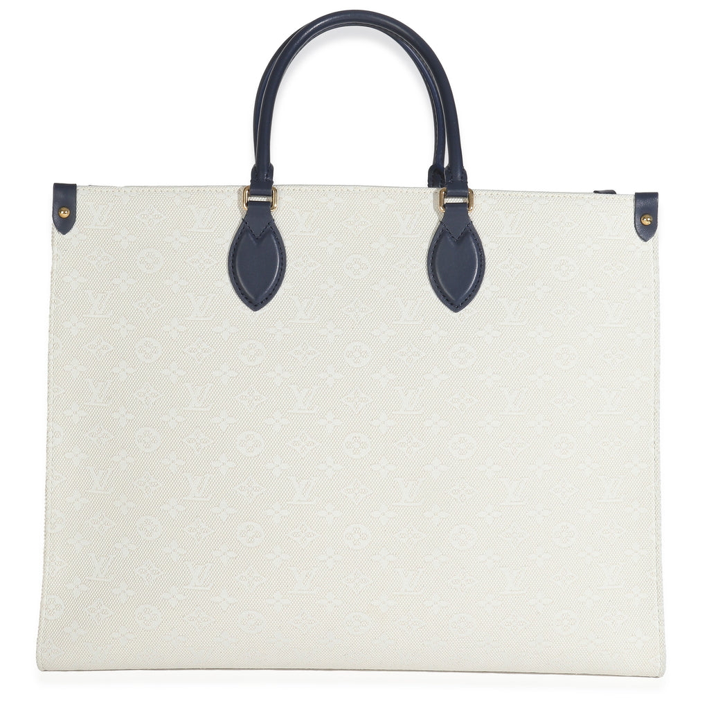 Blue Beige Jacquard Embroidered Tufted Monogram Hamptons Onthego G