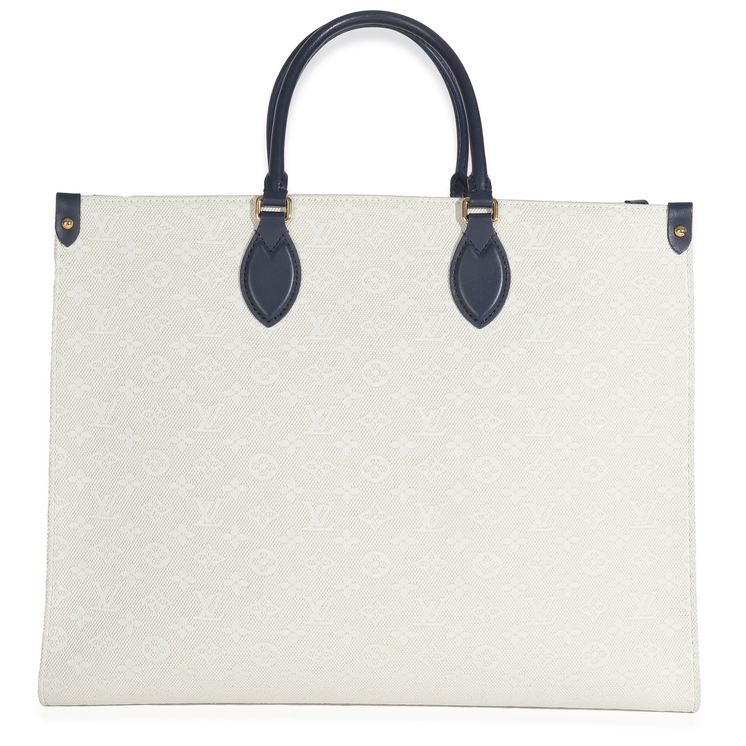 Blue Beige Jacquard Embroidered Tufted Monogram Hamptons Onthego G
