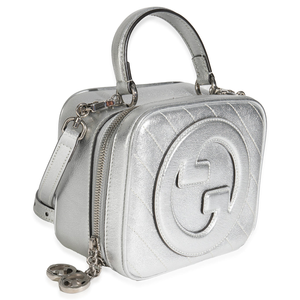 Silver Metallic Sakai Be Green Calfskin Diagonal Stitched Blondie Top Hand