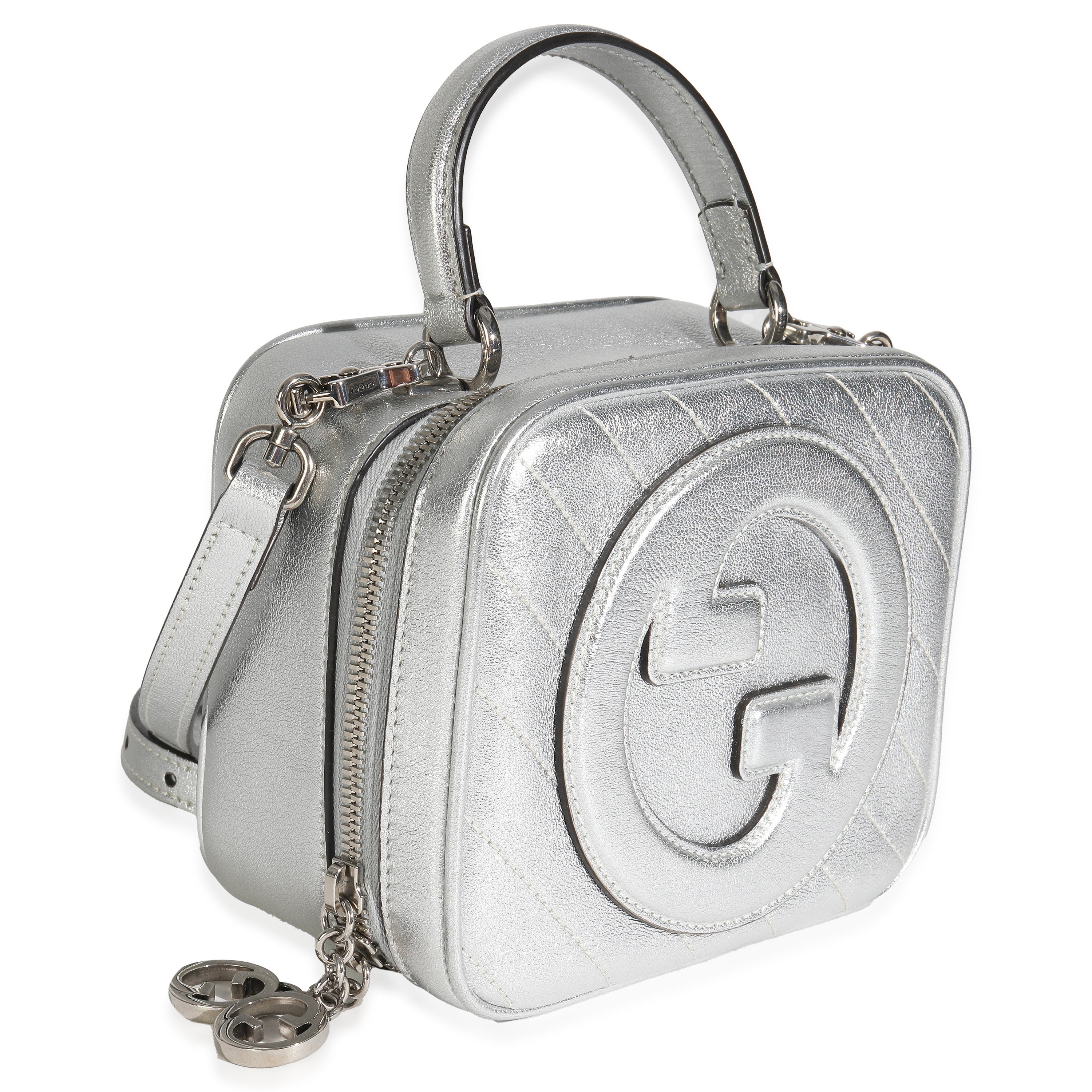 Silver Metallic Sakai Be Green Calfskin Diagonal Stitched Blondie Top Hand