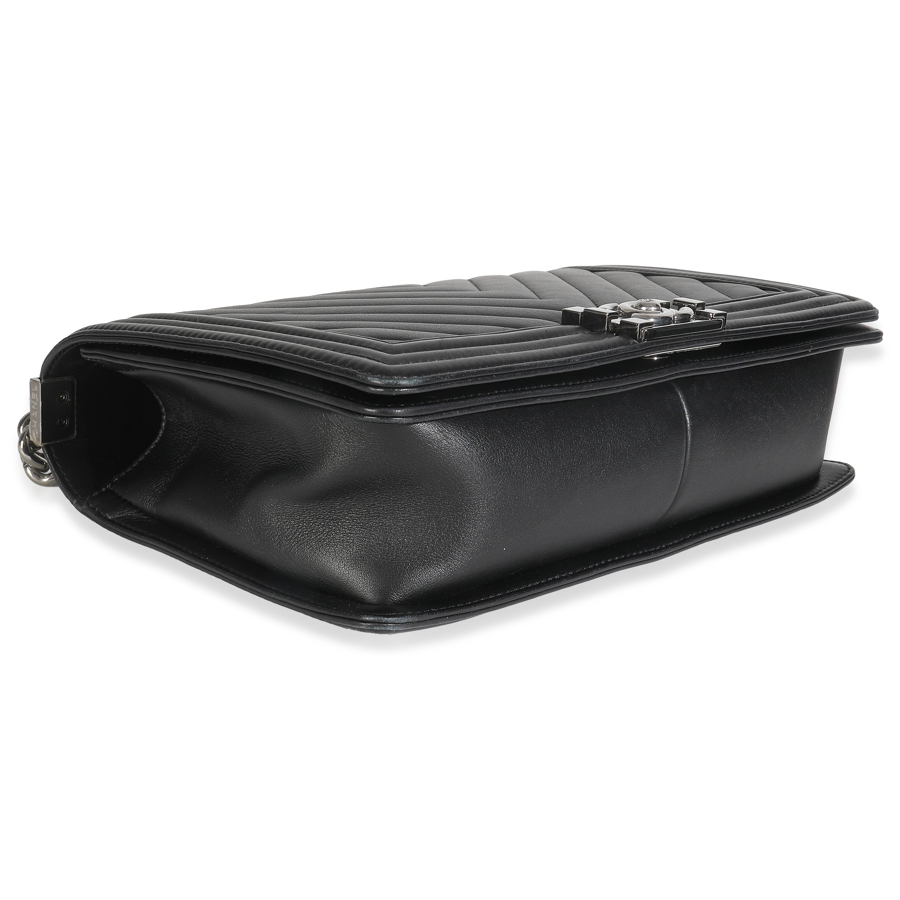 Black Calfskin Quilted Chevron New Medium Boy Bag