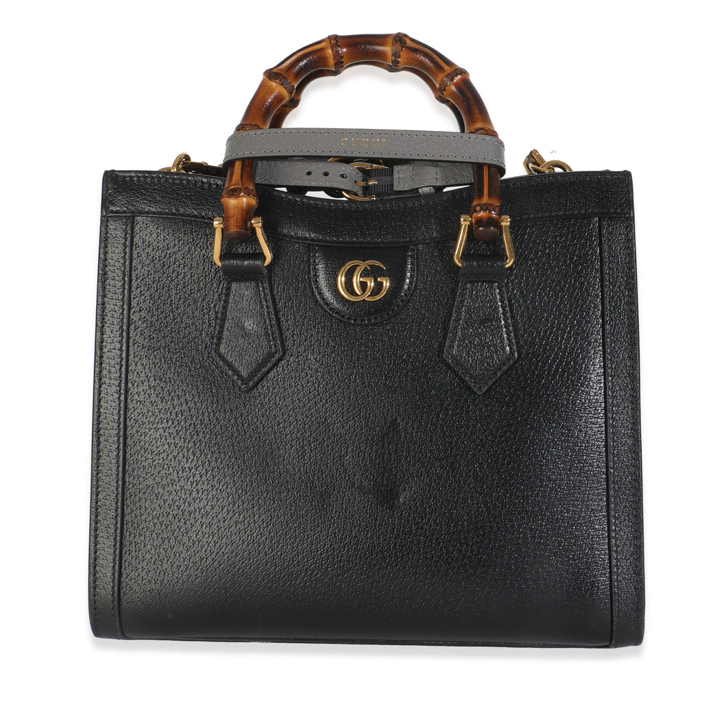 Black Dusty Grey Textured Dollar Calfskin Web Small Diana Tote