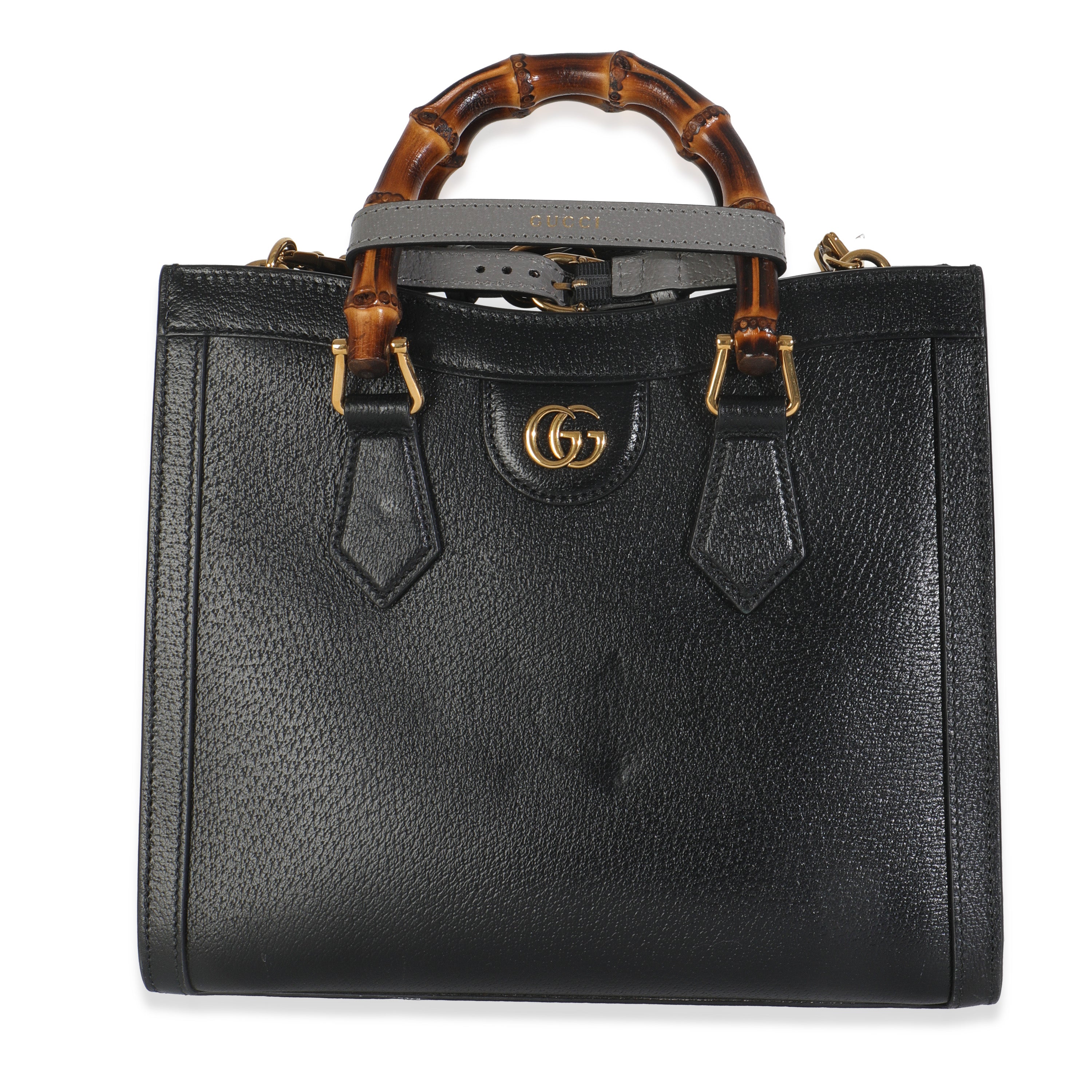 Black Dusty Grey Textured Dollar Calfskin Web Small Diana Tote