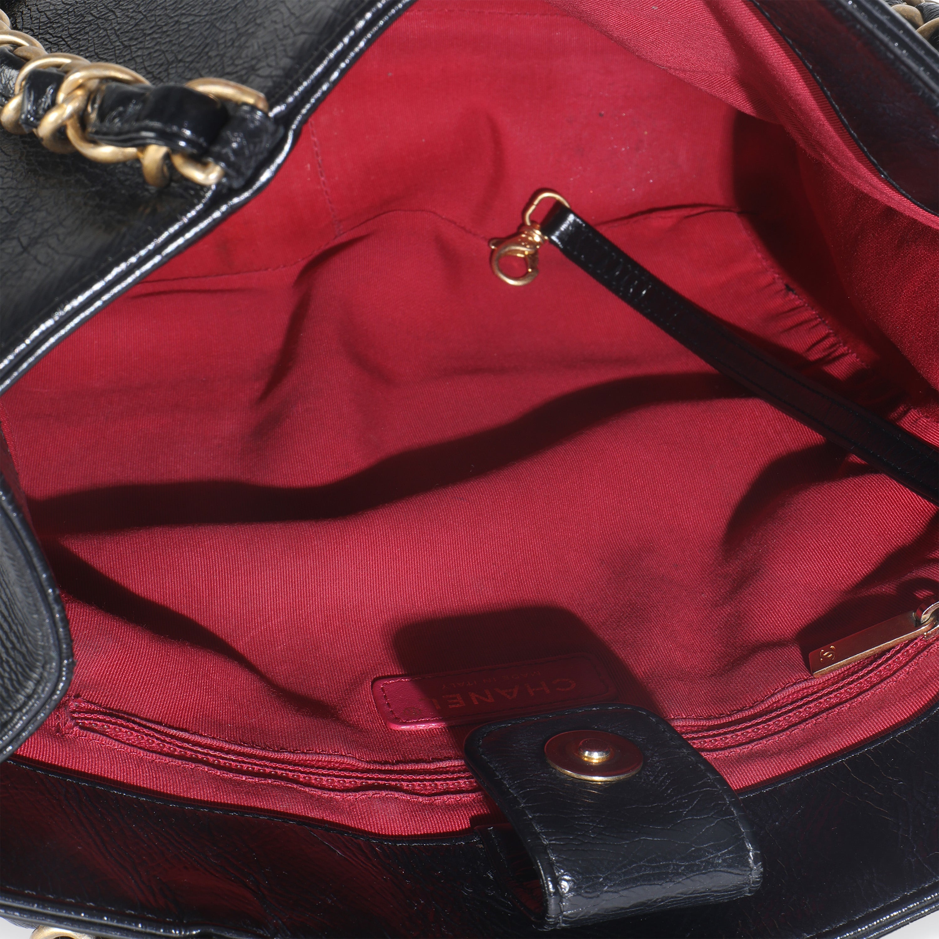 Black Shiny Aged Calfskin North South Shopping Bag