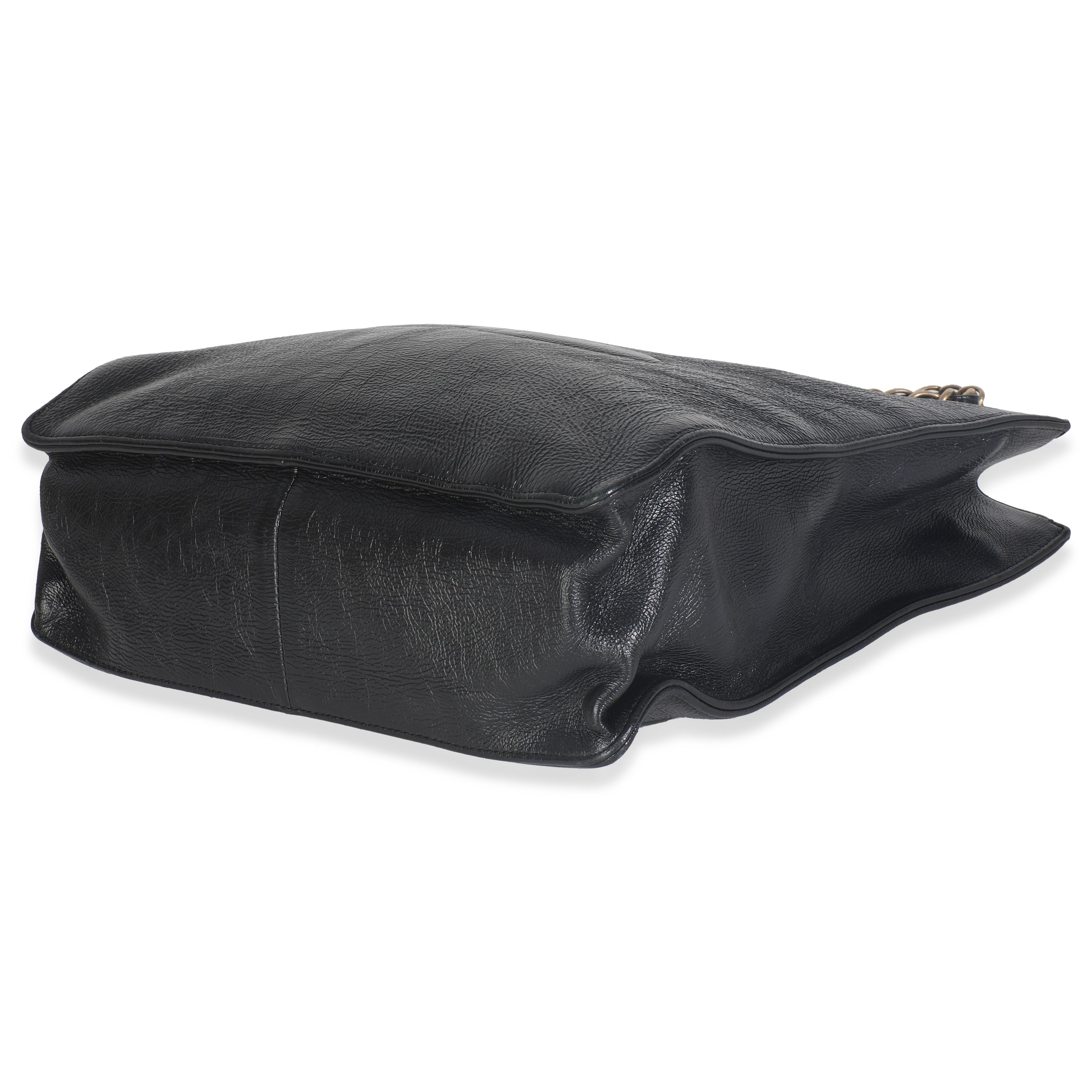 Black Shiny Aged Calfskin North South Shopping Bag