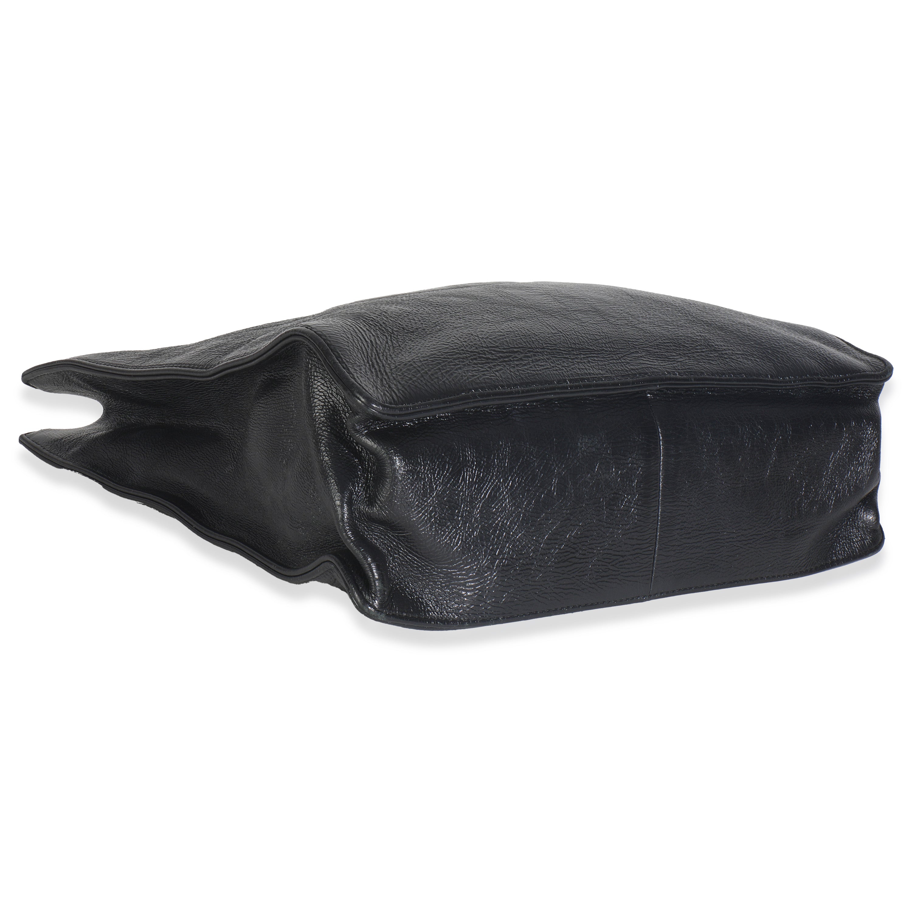 Black Shiny Aged Calfskin North South Shopping Bag