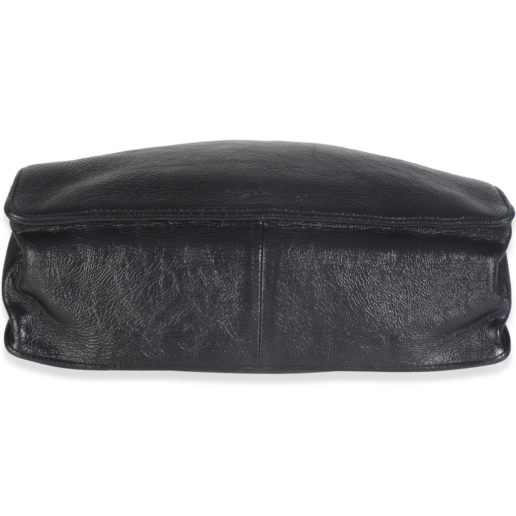 Black Shiny Aged Calfskin North South Shopping Bag