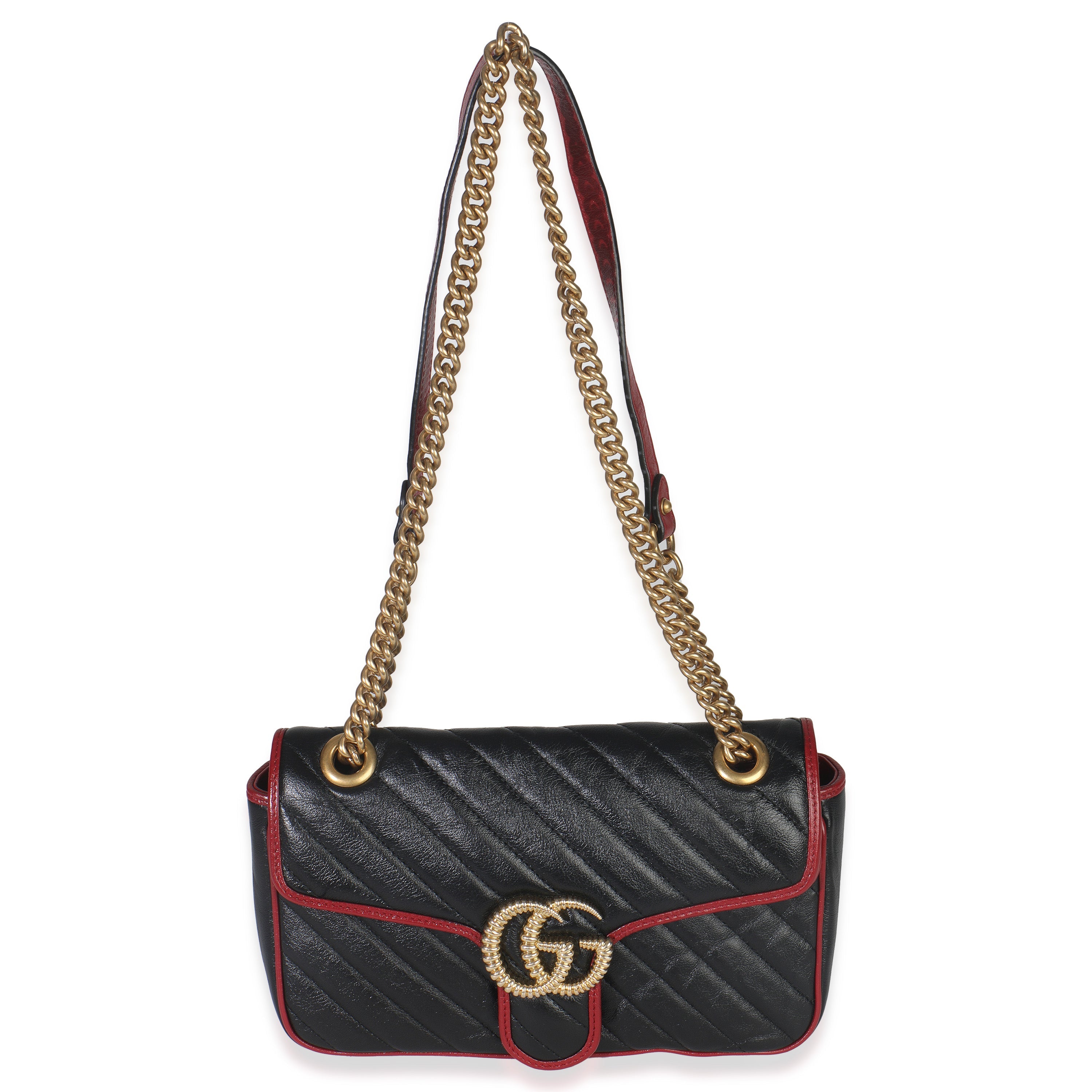 Red Black Calfskin Torchon Small GG Marmont Bag