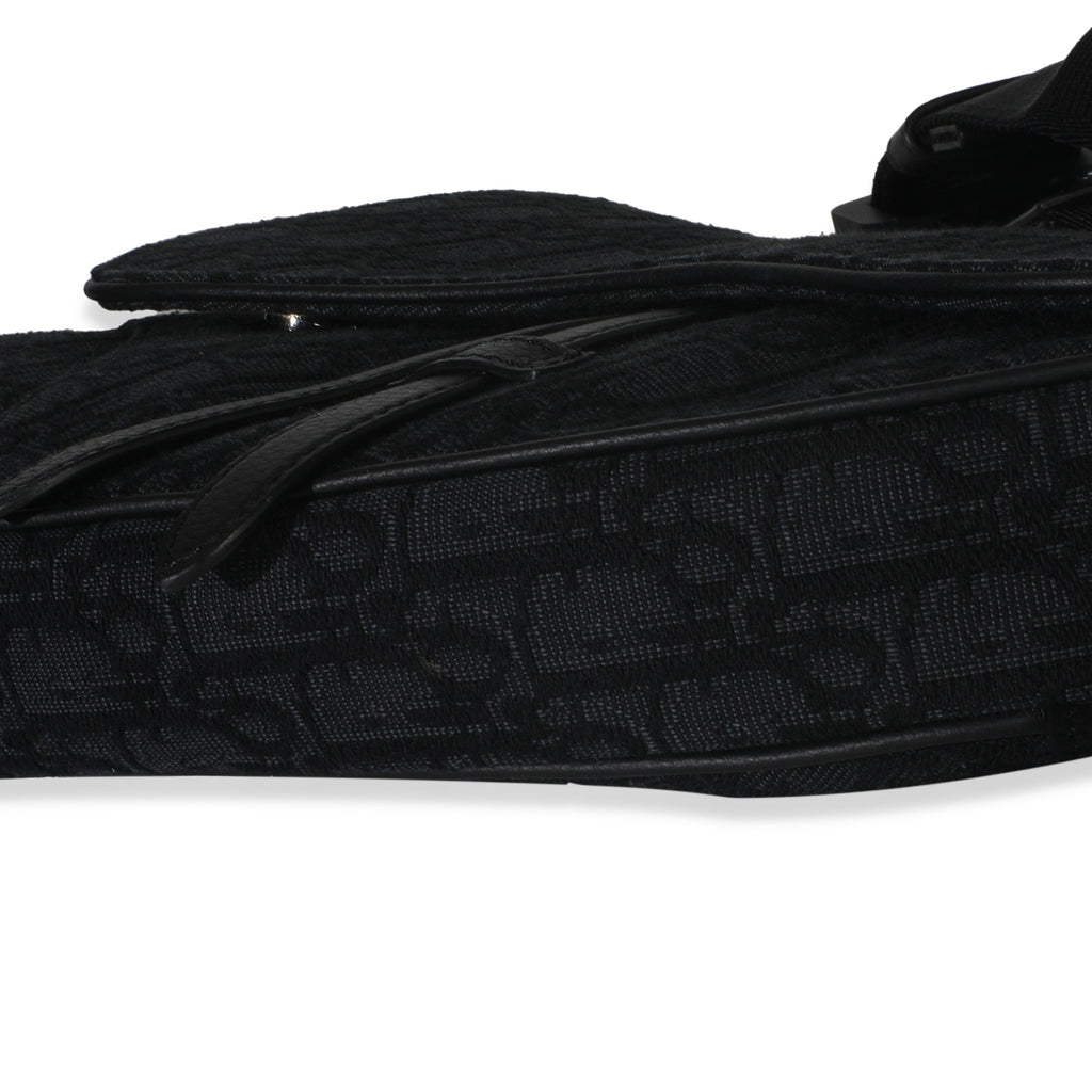 Black Oblique Jacquard Canvas Saddle Crossbody