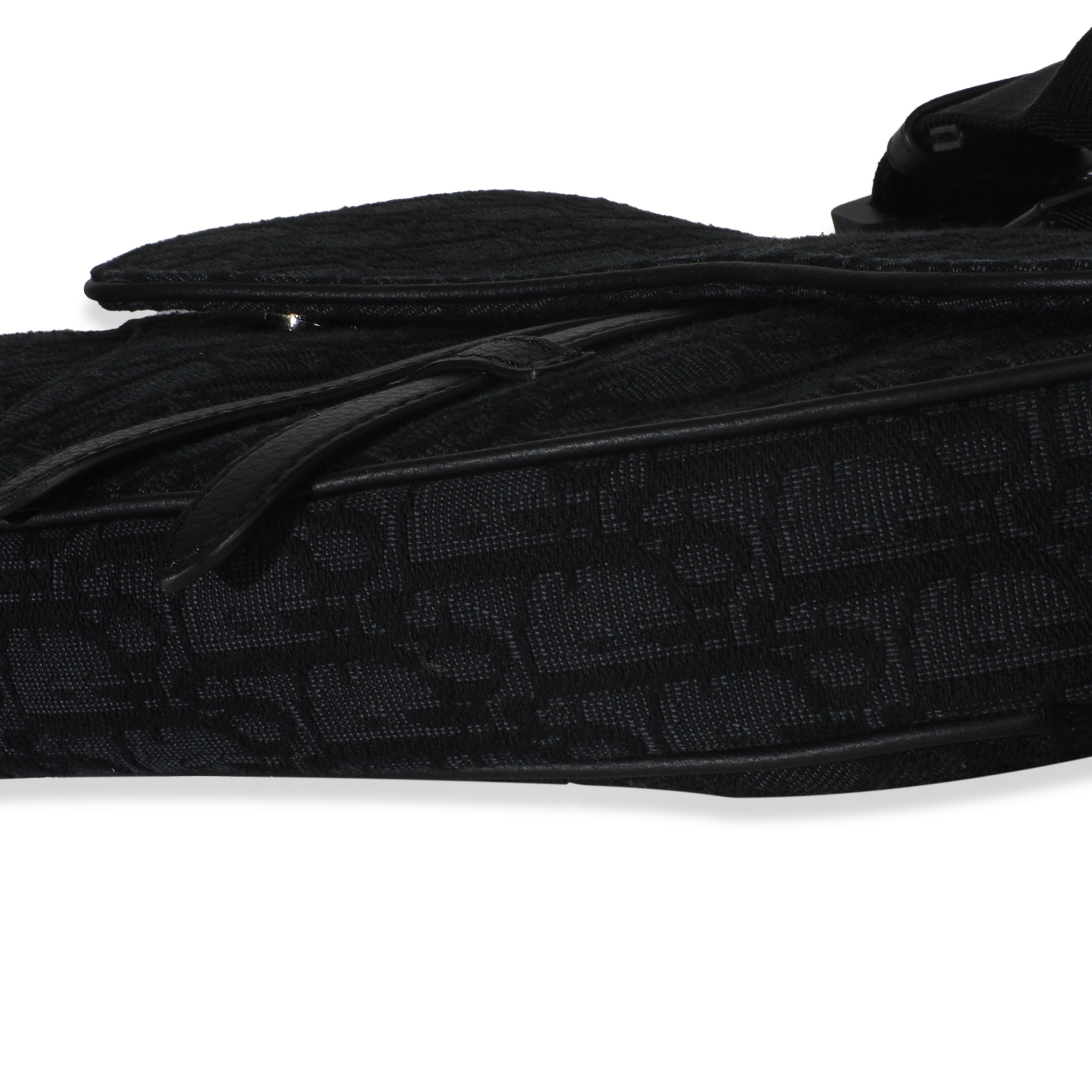 Black Oblique Jacquard Canvas Saddle Crossbody