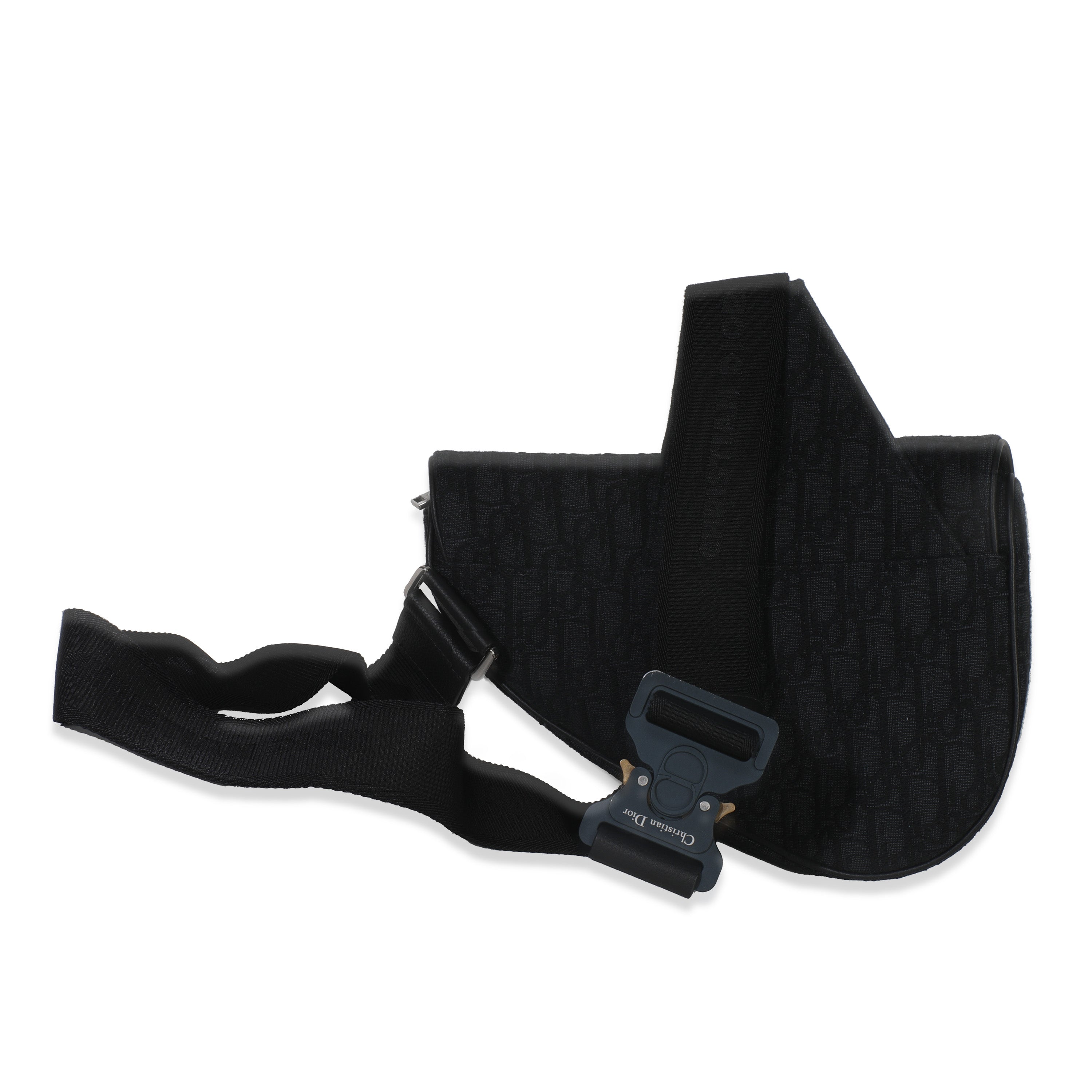 Black Oblique Jacquard Canvas Saddle Crossbody