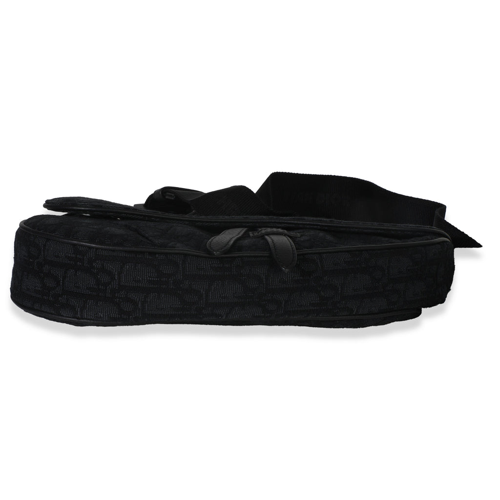 Black Oblique Jacquard Canvas Saddle Crossbody