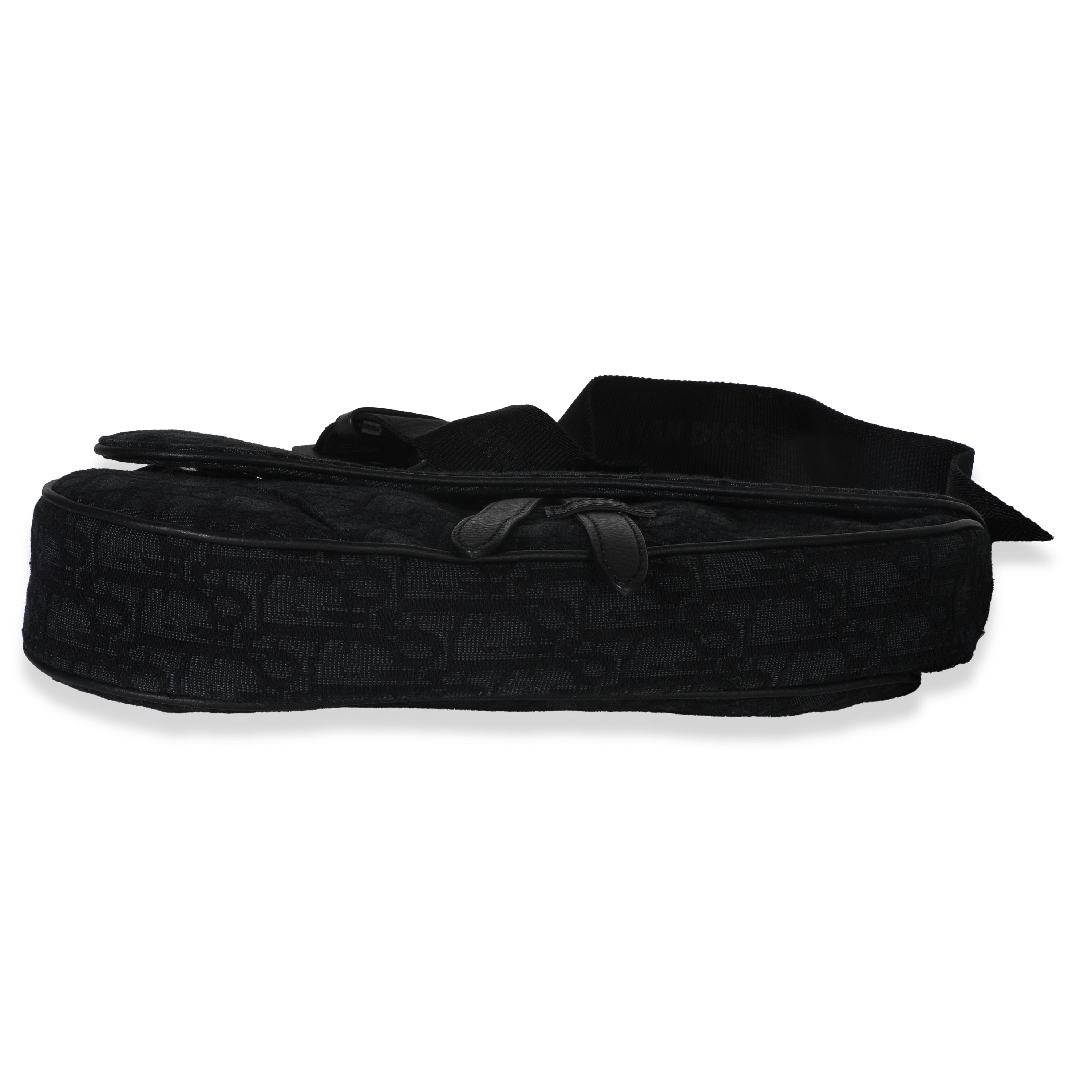 Black Oblique Jacquard Canvas Saddle Crossbody
