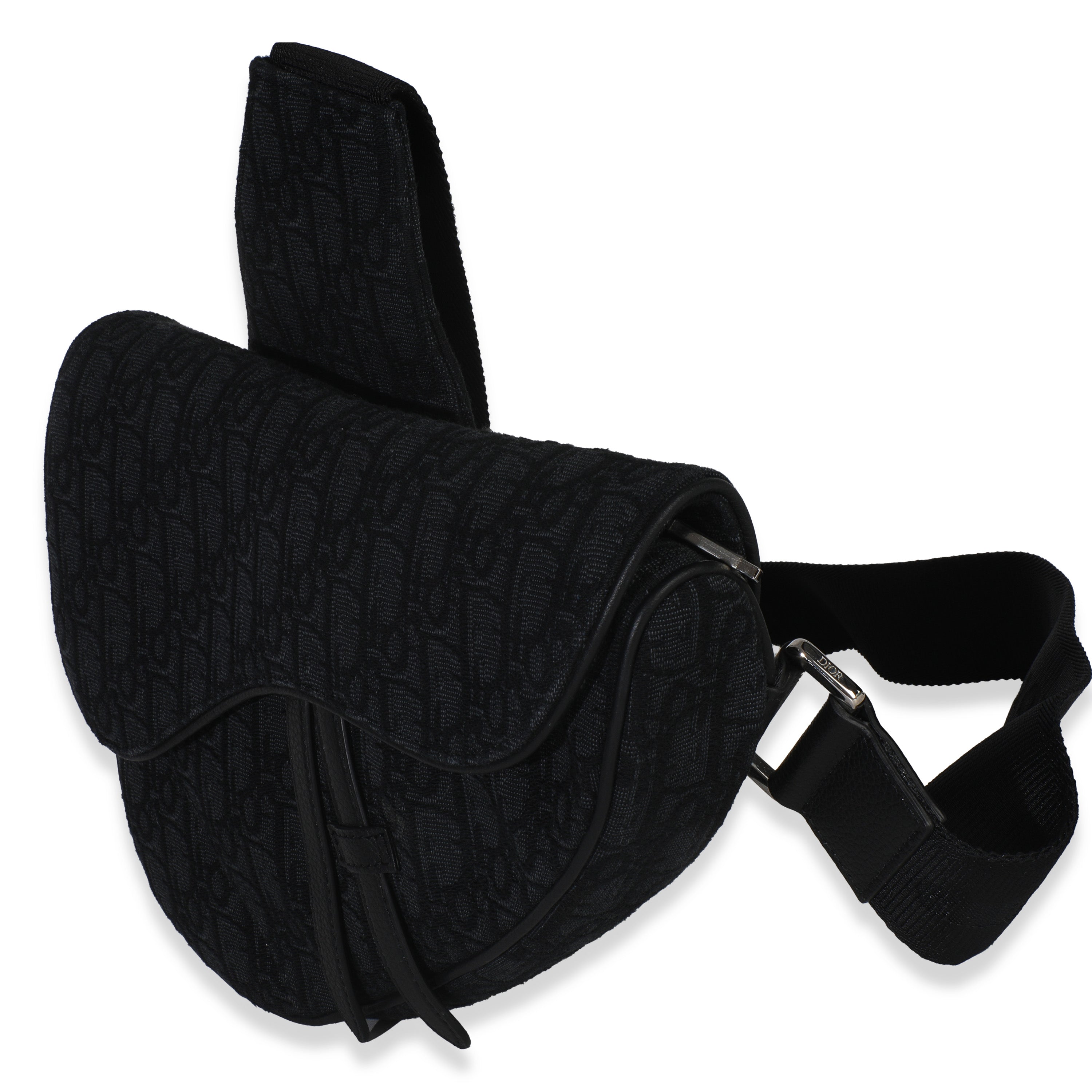 Black Oblique Jacquard Canvas Saddle Crossbody