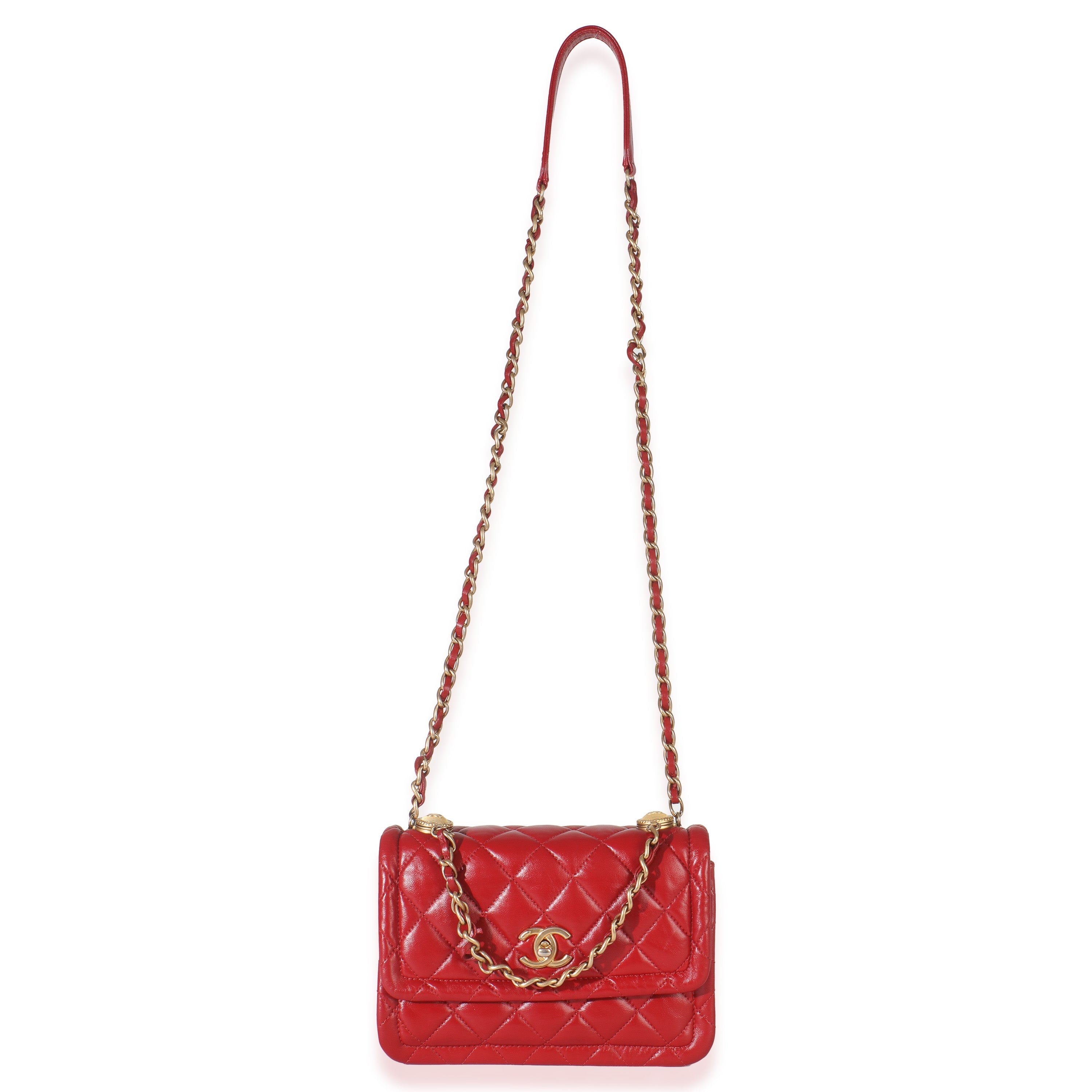 Red Quilted Puffy Calfskin Small Twist Your Buttons Flap Bag