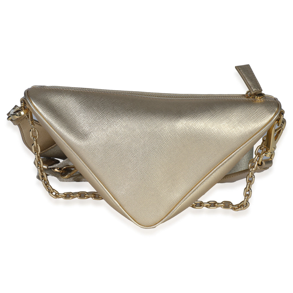 Platino Gold Saffiano Lux Triangle Shoulder Bag
