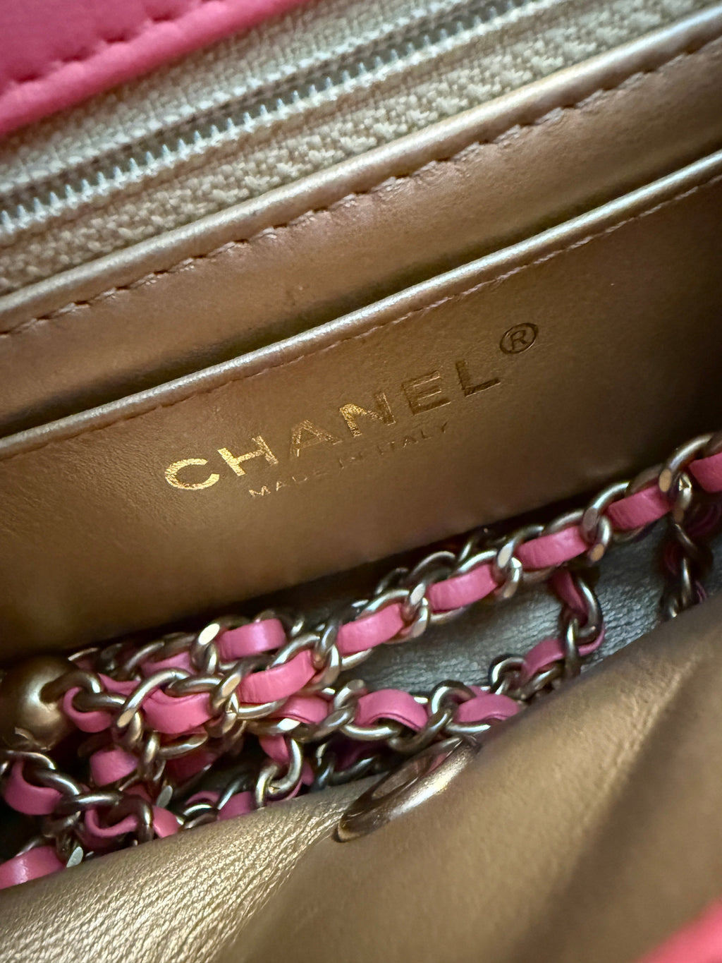 Pink Quilted Lambskin Pearl Crush Mini Rectangular Flap Bag