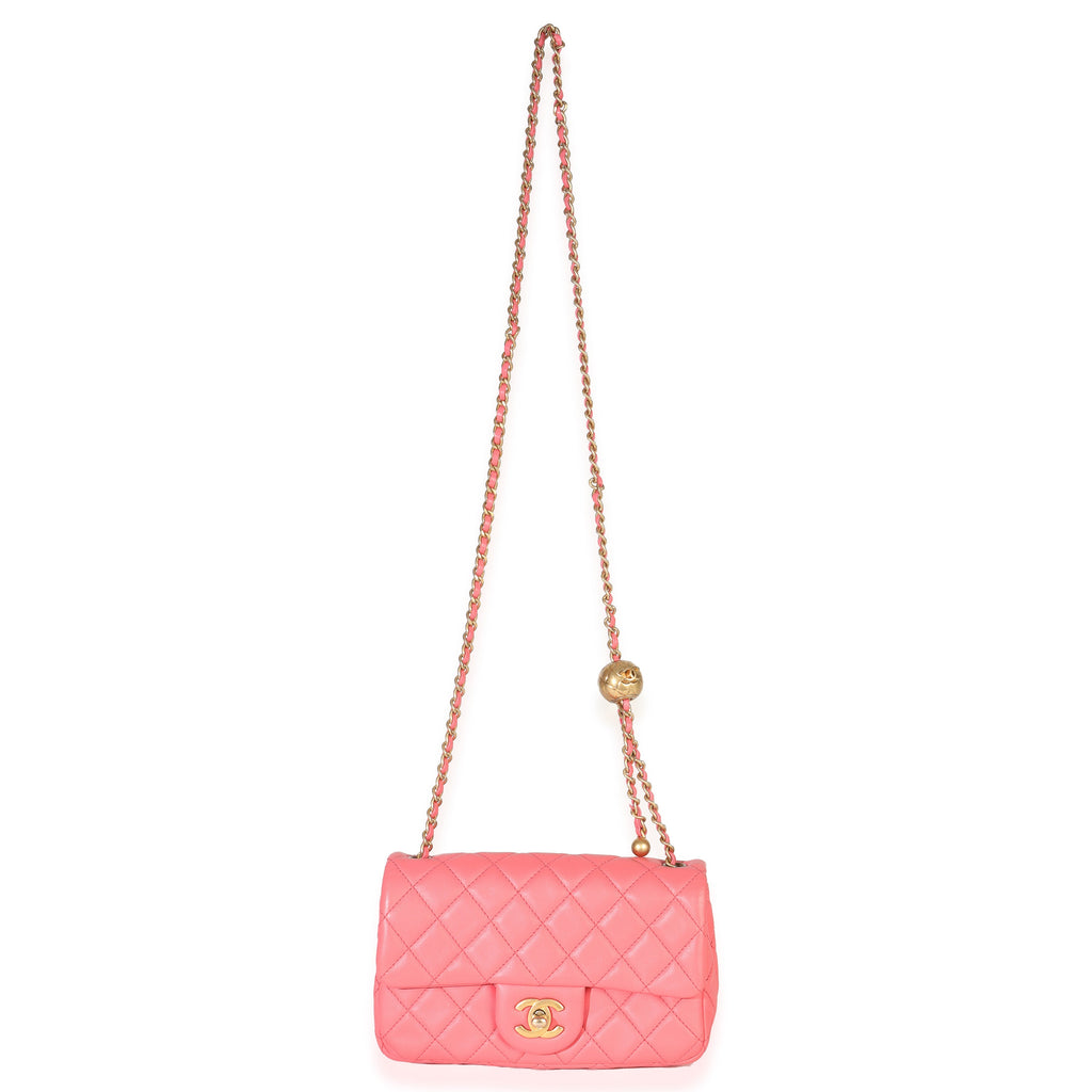 Pink Quilted Lambskin Pearl Crush Mini Rectangular Flap Bag