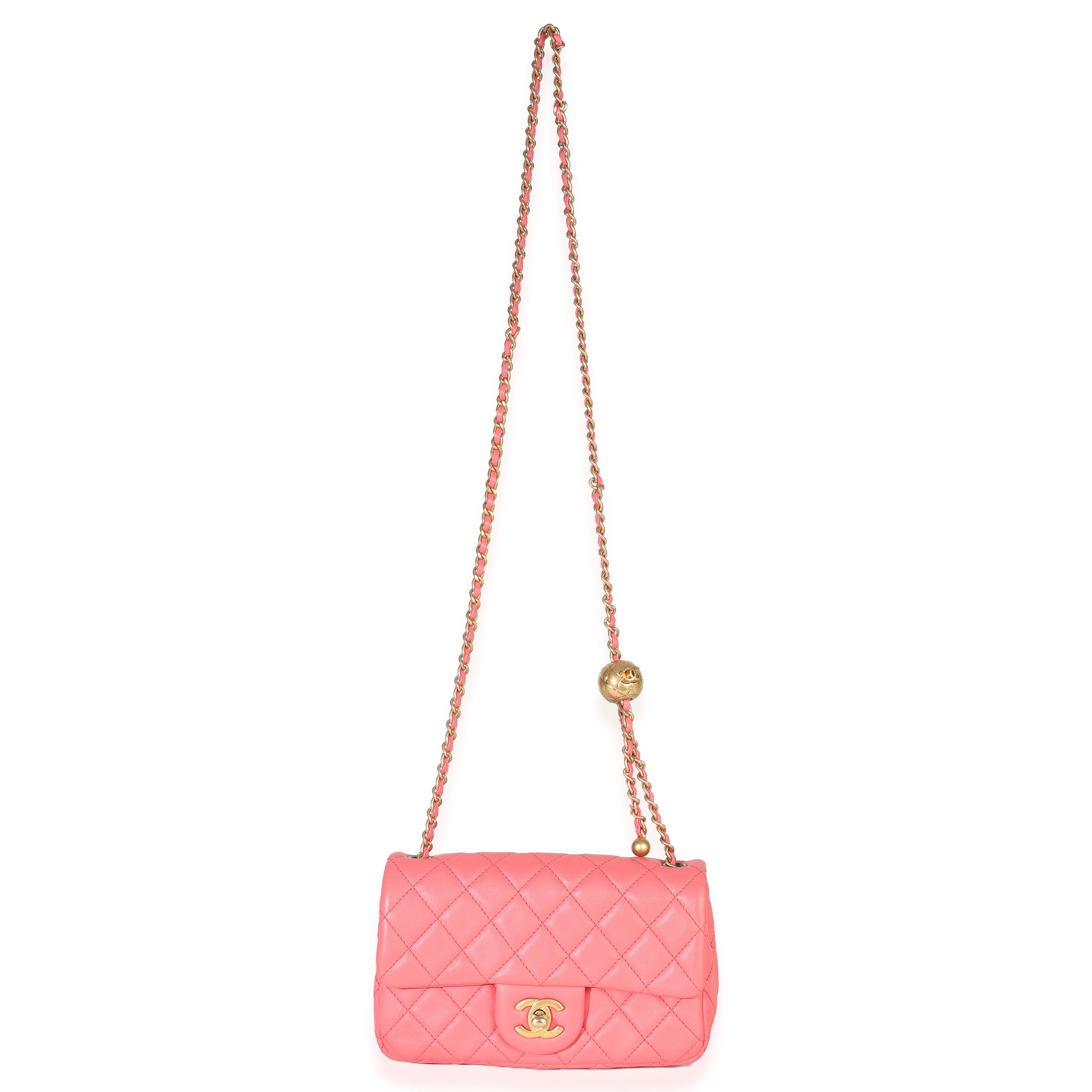 Pink Quilted Lambskin Pearl Crush Mini Rectangular Flap Bag