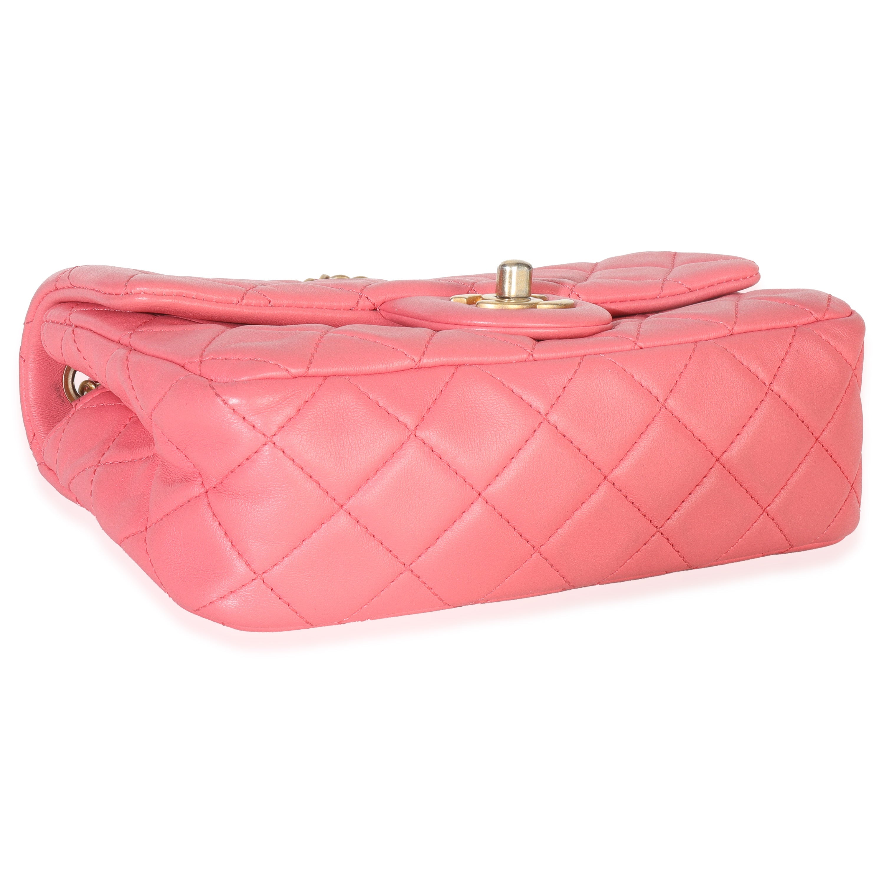Pink Quilted Lambskin Pearl Crush Mini Rectangular Flap Bag