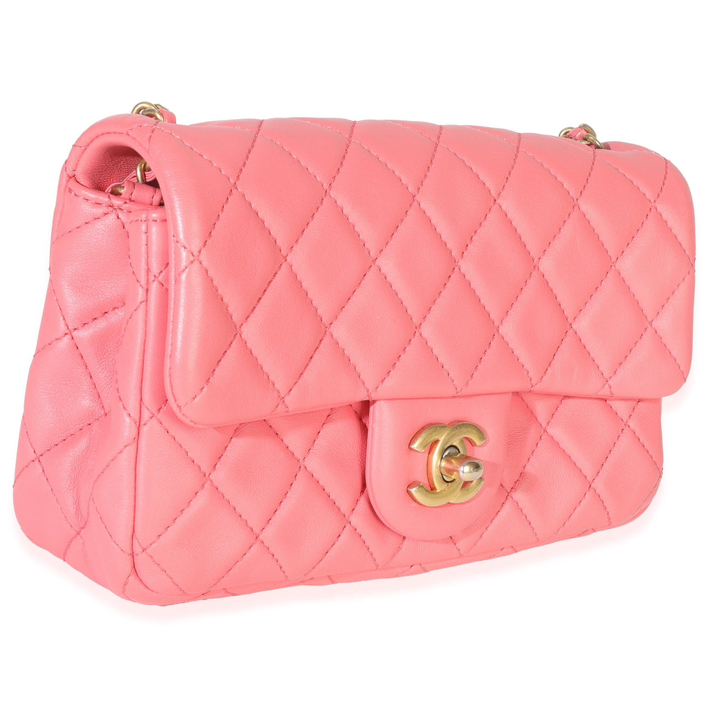 Pink Quilted Lambskin Pearl Crush Mini Rectangular Flap Bag