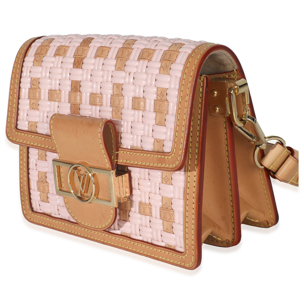 Pink Brown Leather Woven Dauphine PM