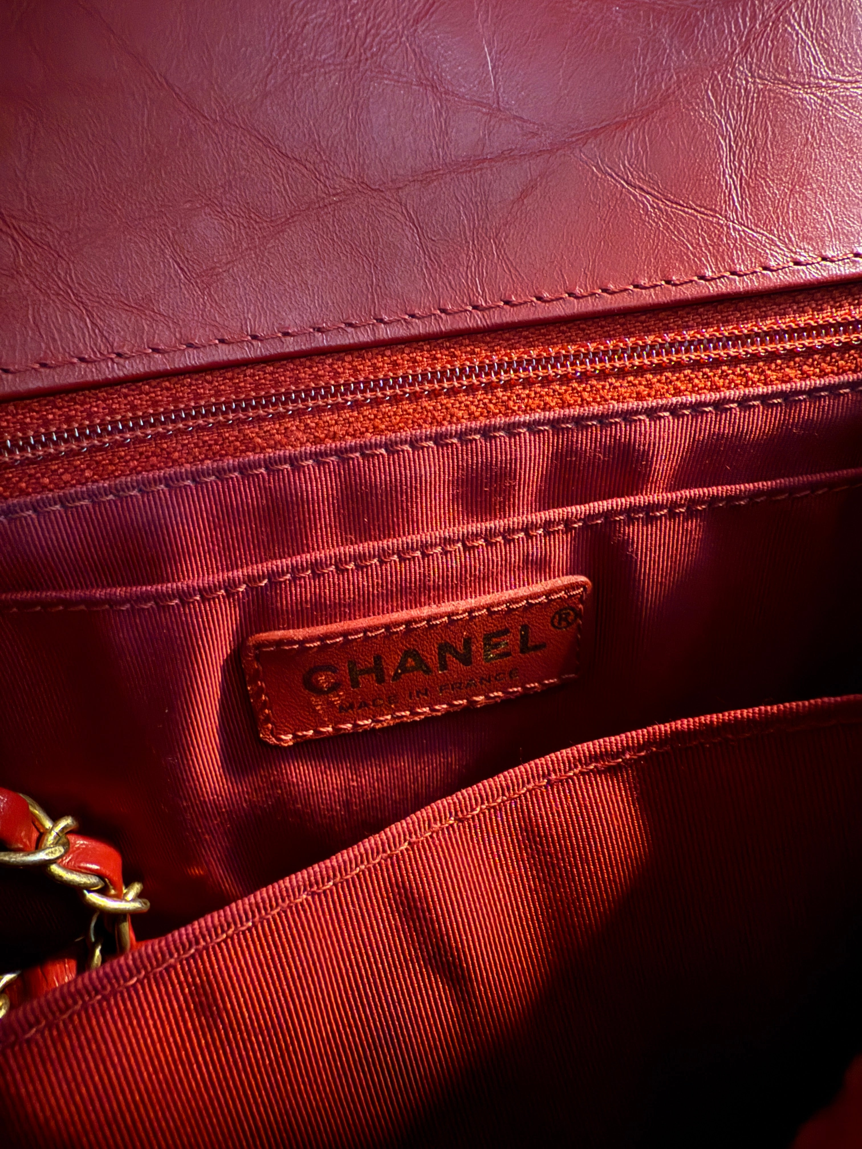Red Chevron Calfskin Top Handle Flap Bag