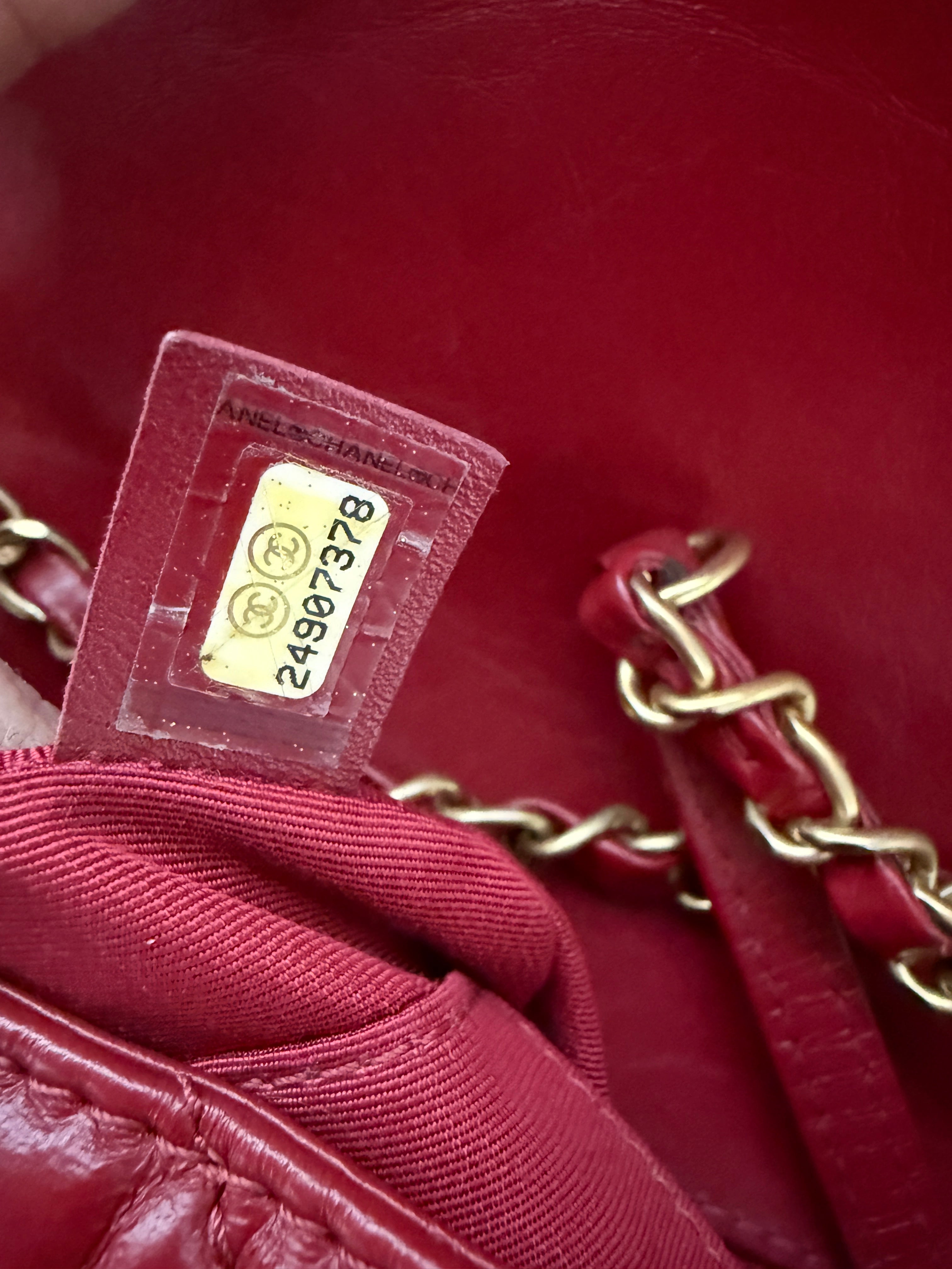 Red Chevron Calfskin Top Handle Flap Bag