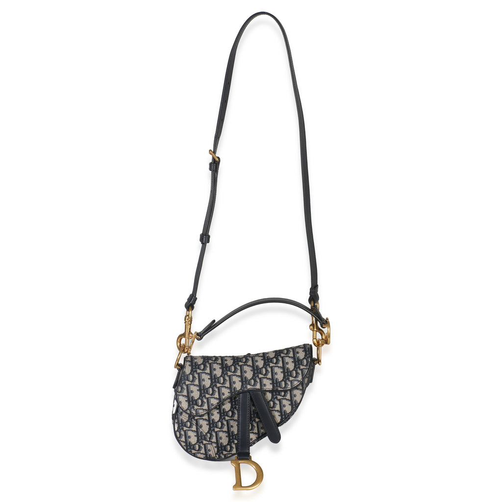 Blue Oblique Canvas Mini Saddle Bag