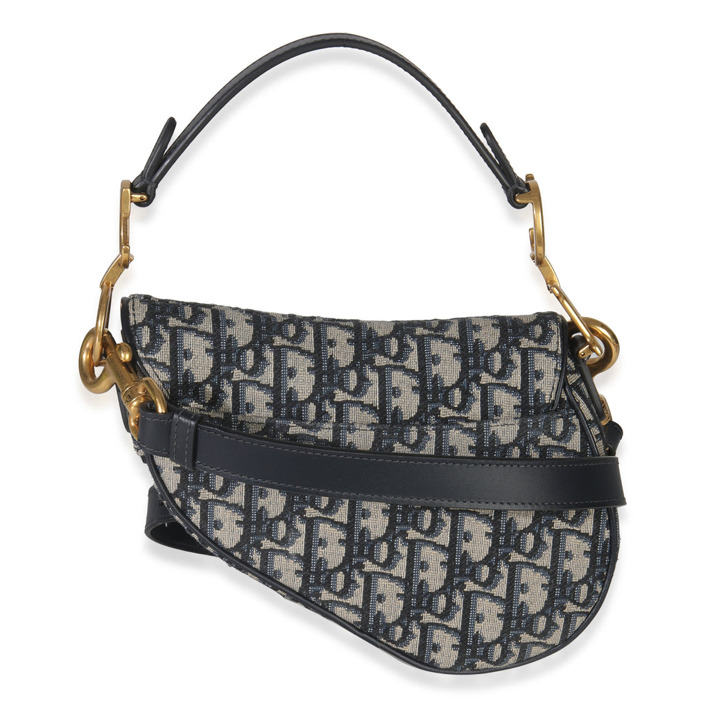 Blue Oblique Canvas Mini Saddle Bag