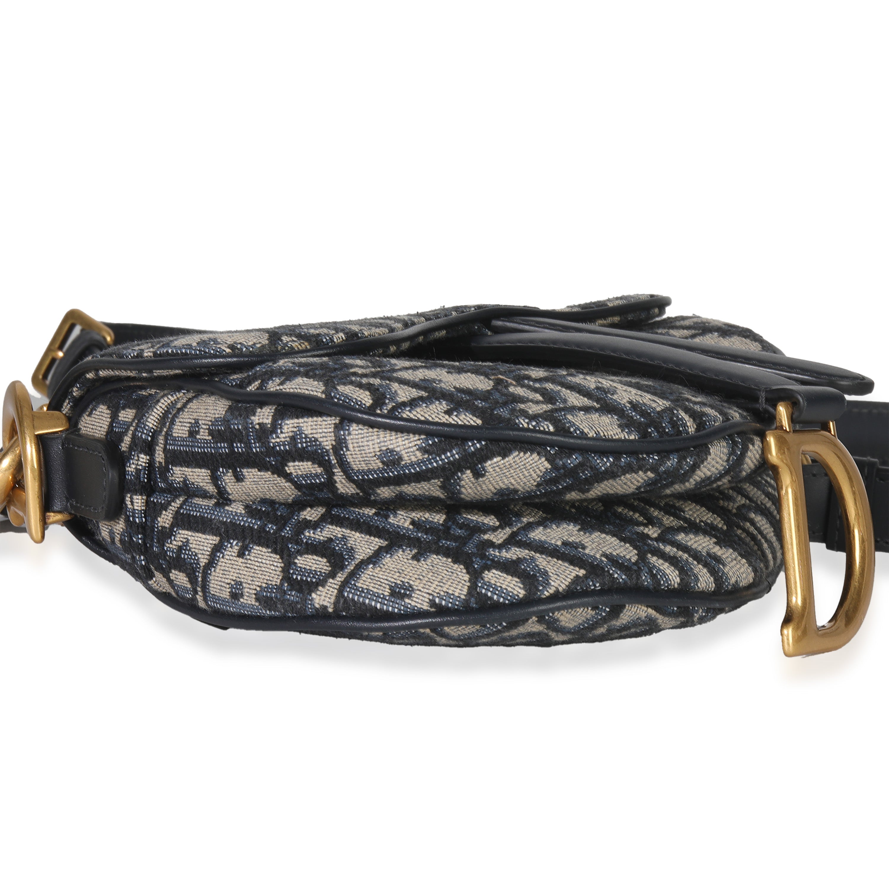 Blue Oblique Canvas Mini Saddle Bag