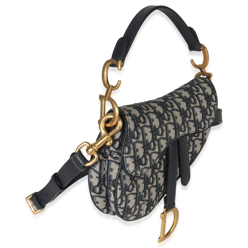 Blue Oblique Canvas Mini Saddle Bag