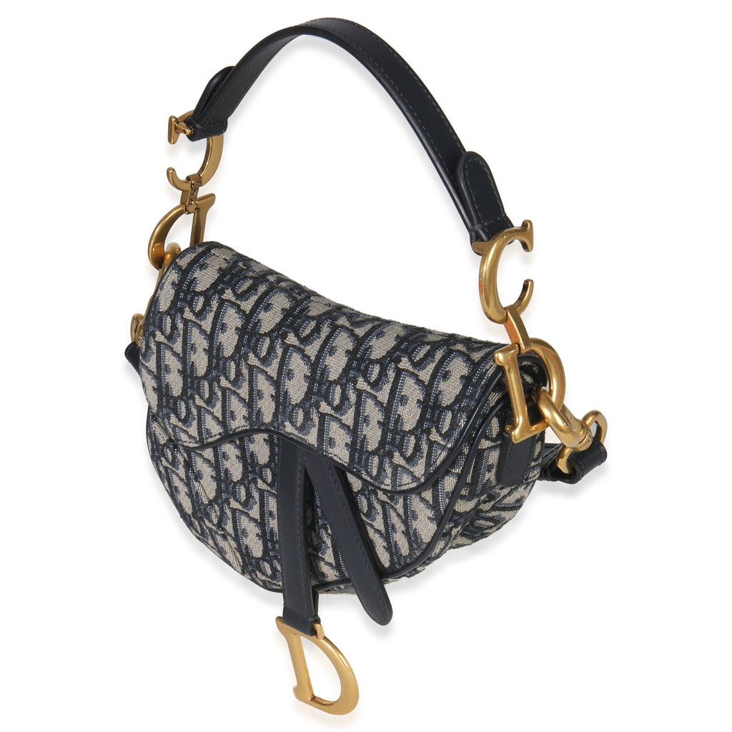Blue Oblique Canvas Mini Saddle Bag