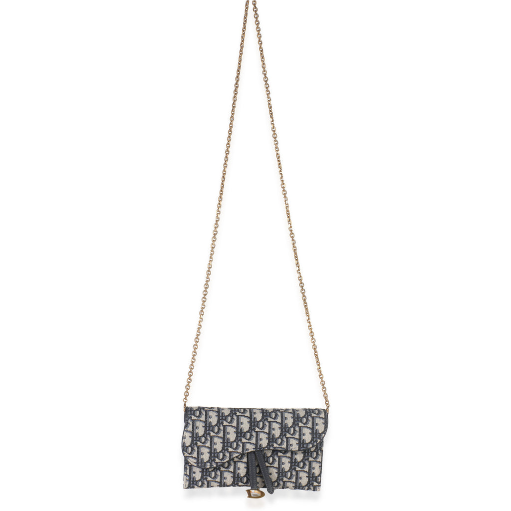 Blue Oblique Canvas Saddle Chain Pouch
