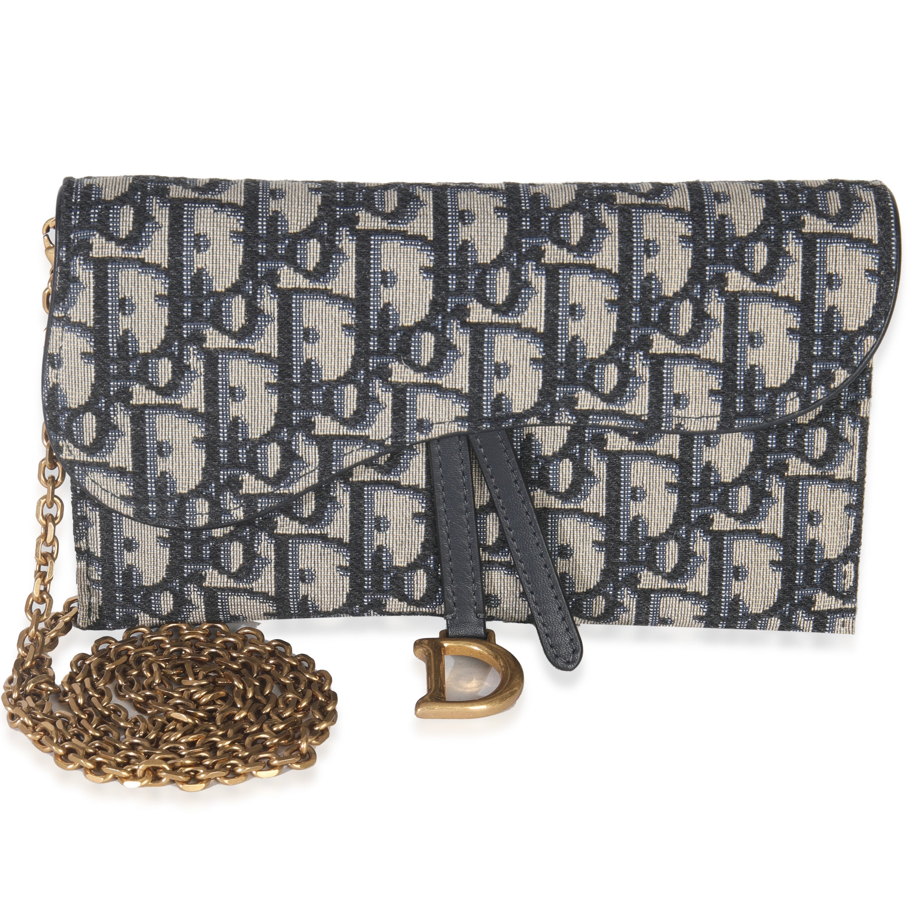 Blue Oblique Canvas Saddle Chain Pouch