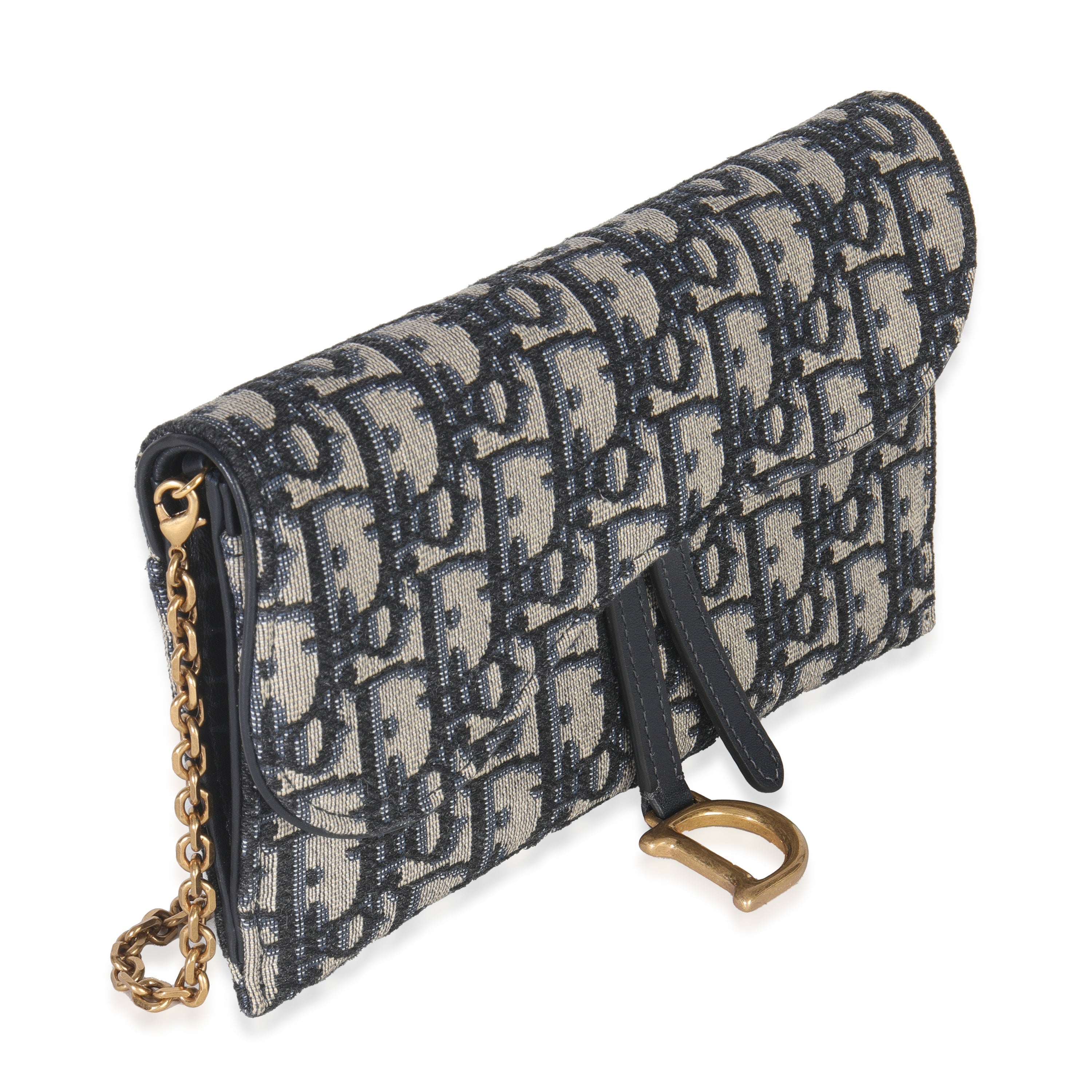 Blue Oblique Canvas Saddle Chain Pouch