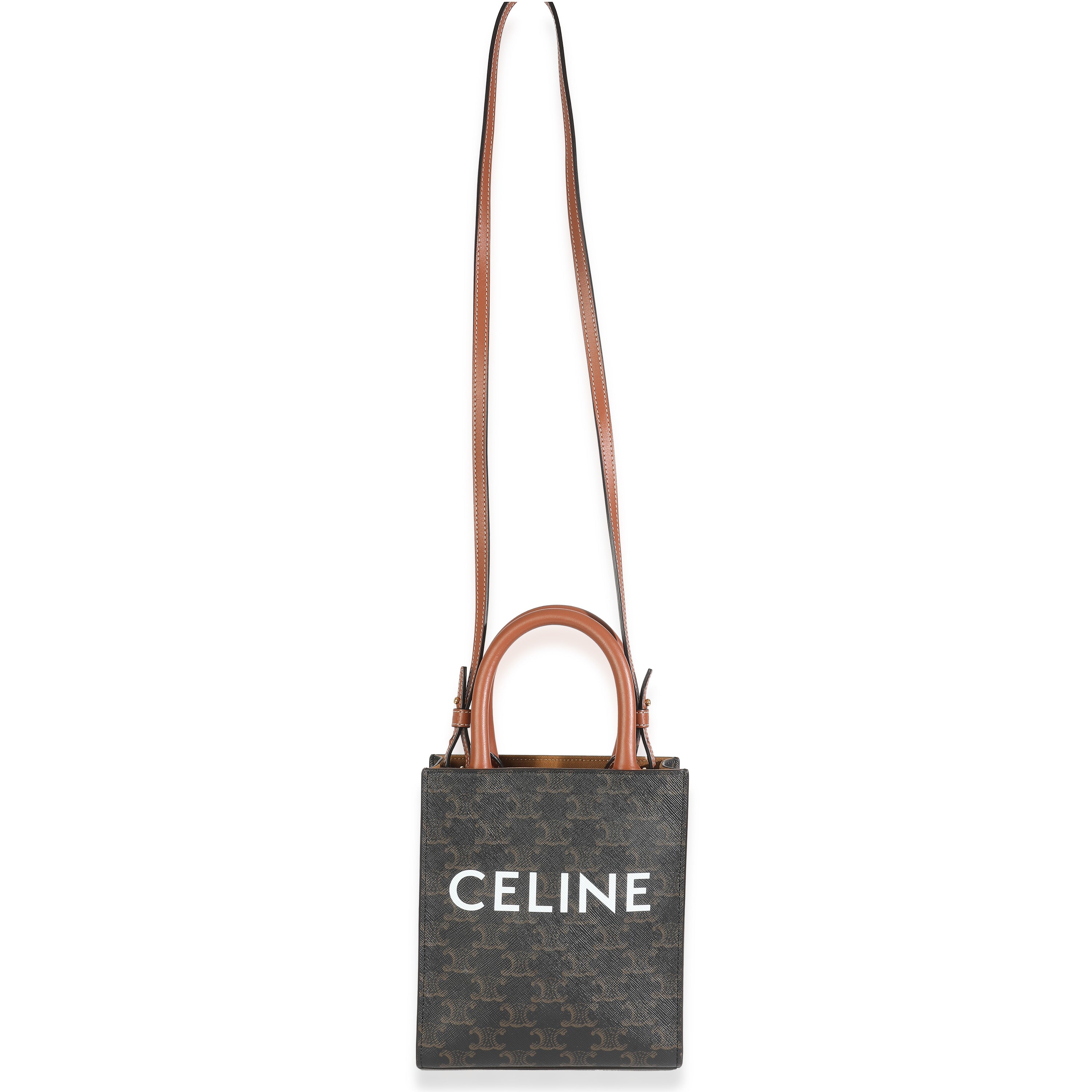 Brown Triomphe Canvas  Mini Vertical Cabas