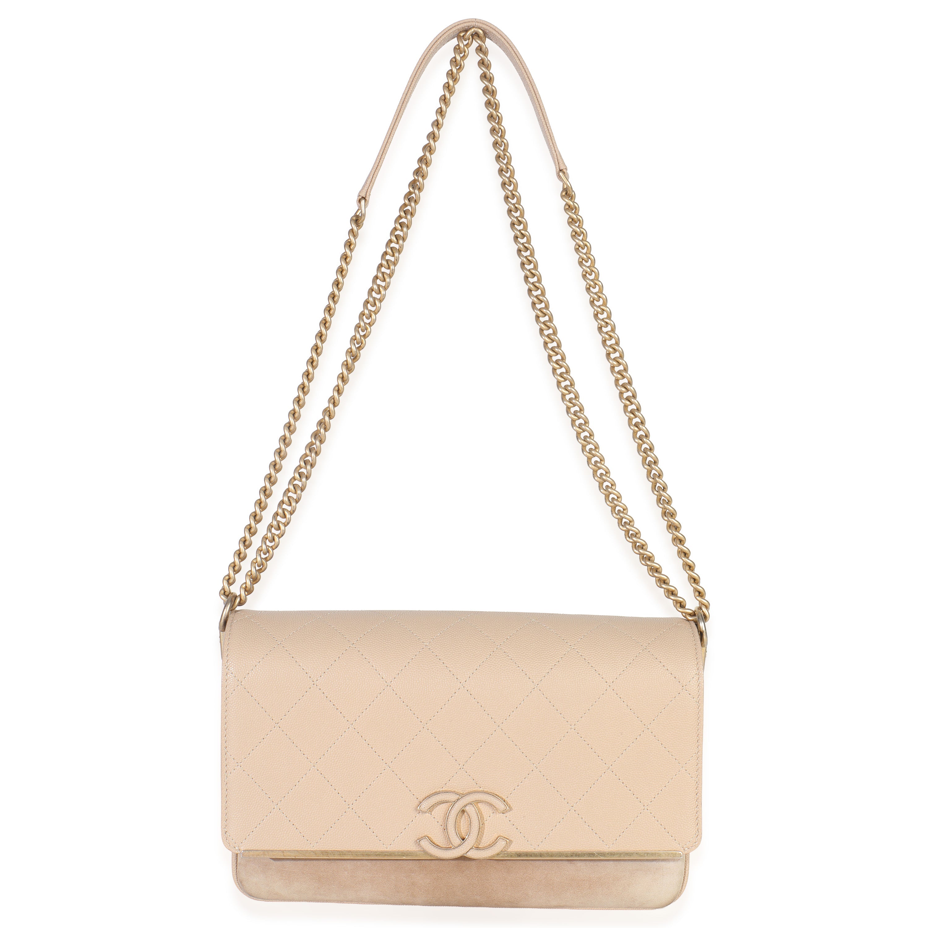 Beige Quilted Caviar Suede Lady Coco Chain Flap Bag
