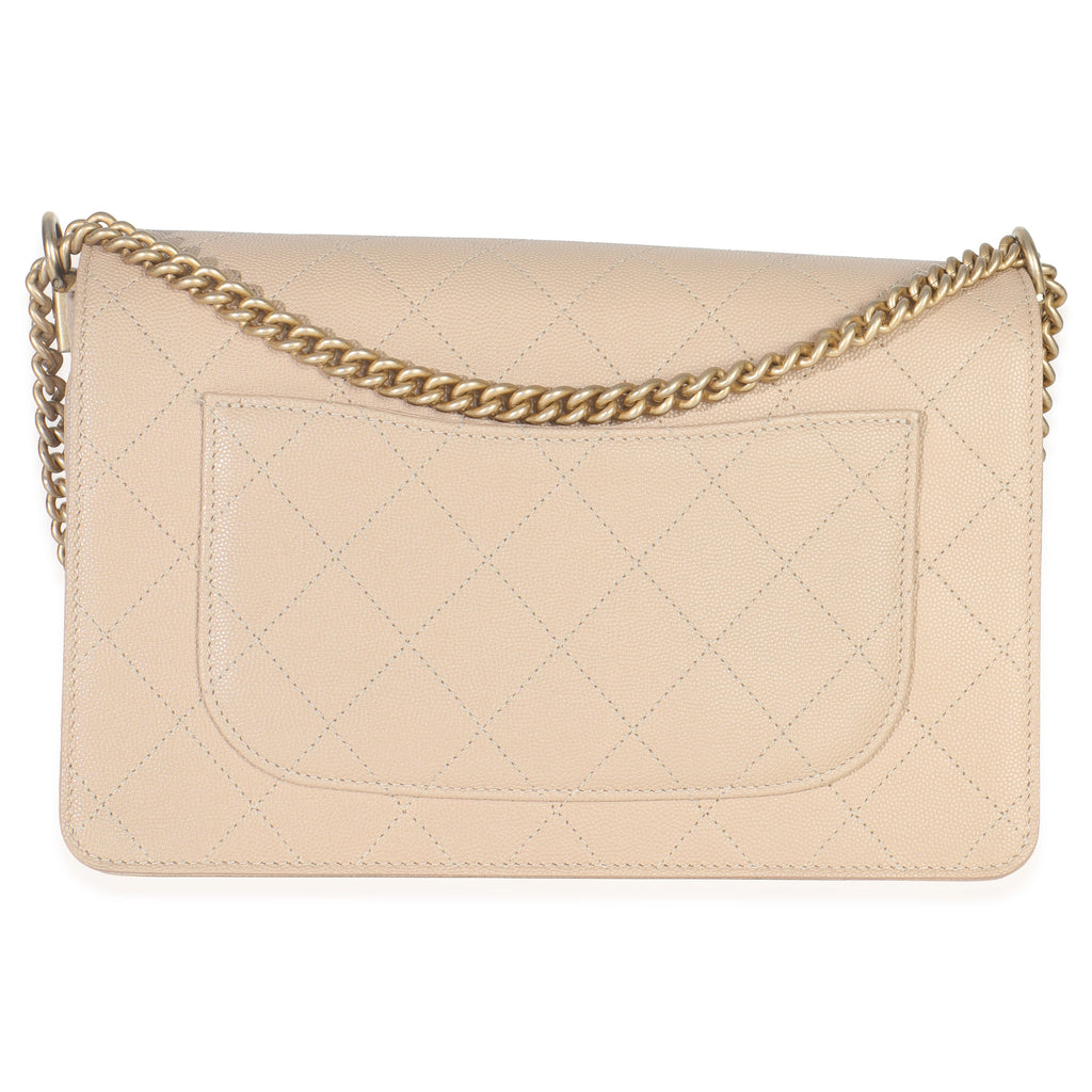 Beige Quilted Caviar Suede Lady Coco Chain Flap Bag
