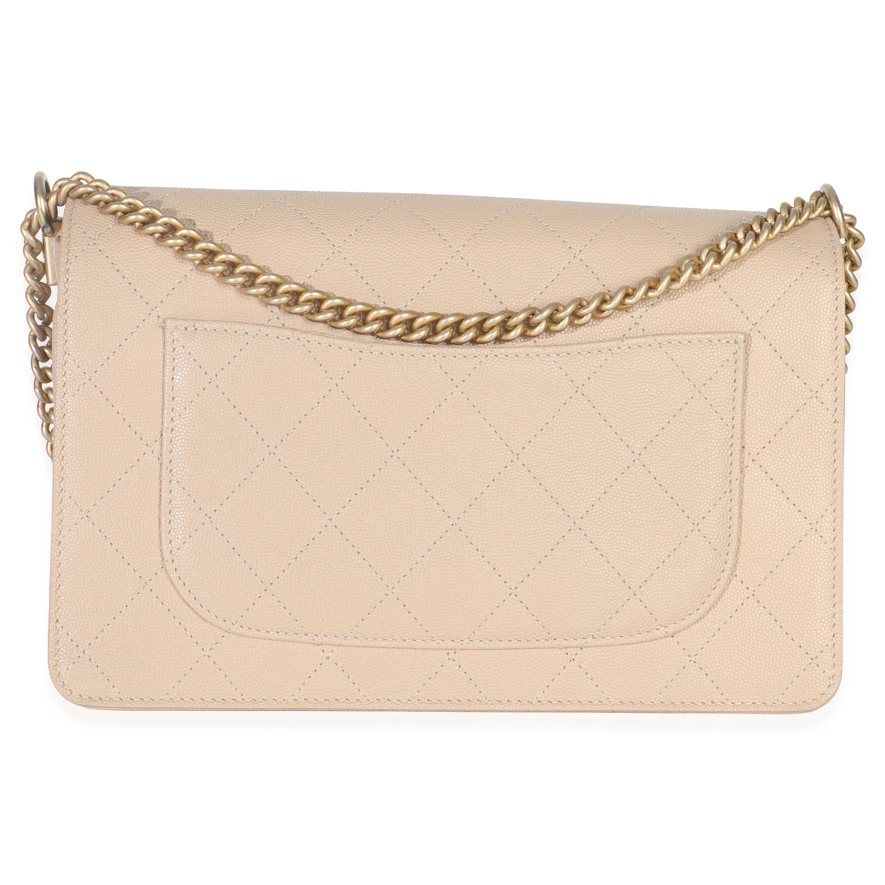 Beige Quilted Caviar Suede Lady Coco Chain Flap Bag