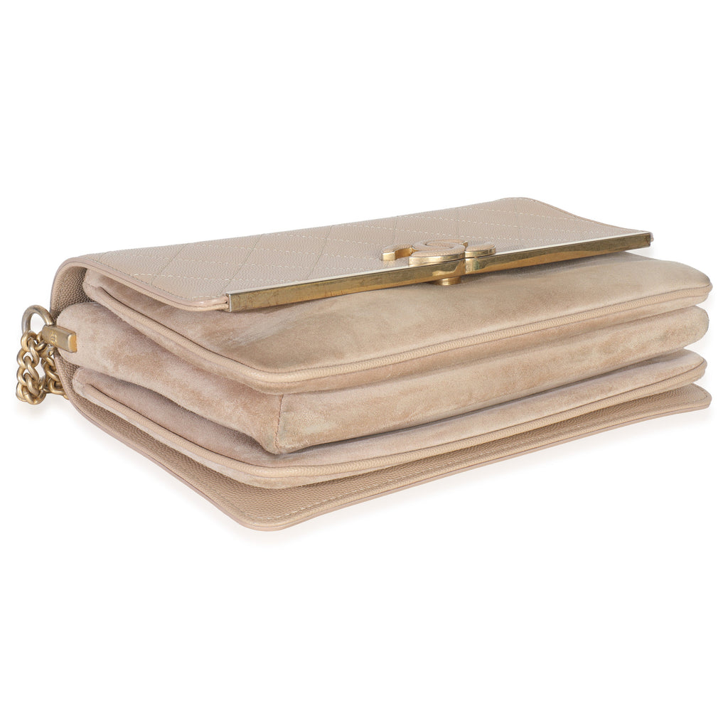 Beige Quilted Caviar Suede Lady Coco Chain Flap Bag